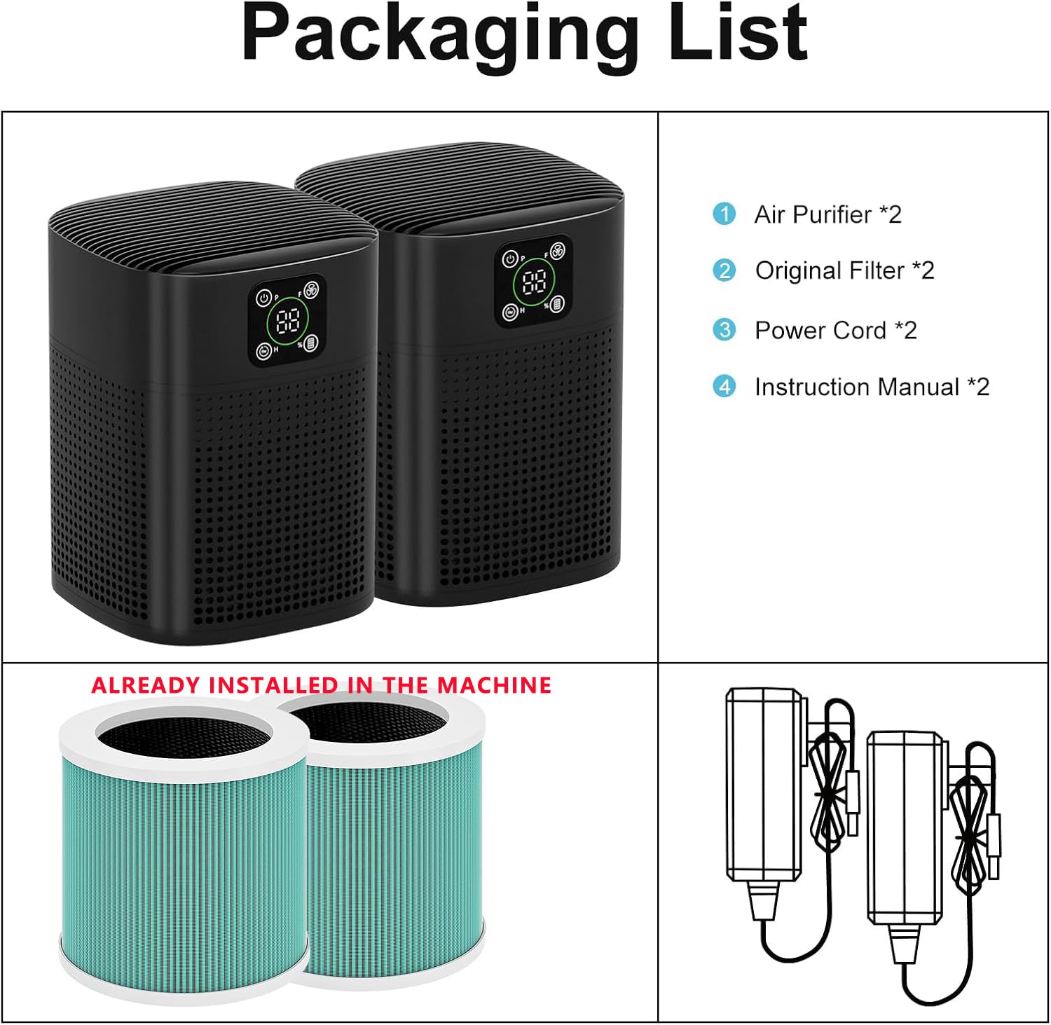 2 Pack Air Purifiers For Home Bedroom (2 Count)