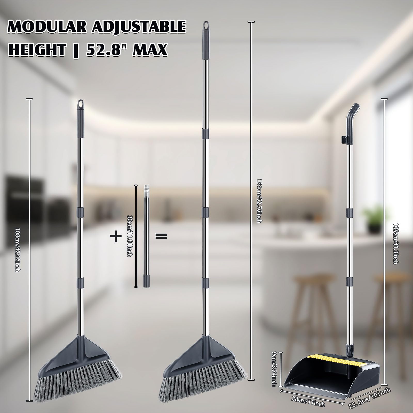 Broom and Dustpan Set with 52" Long Handle