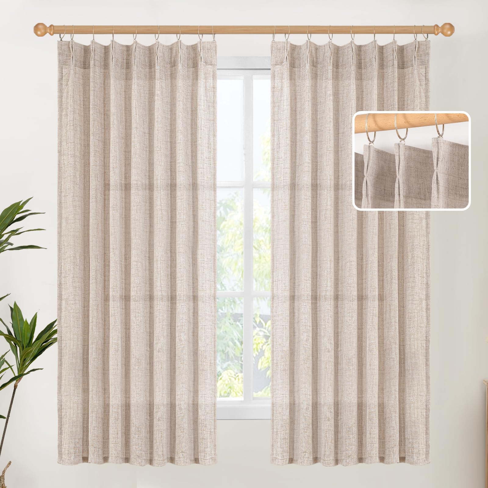 Natural Linen Curtains 63 Inch Length 2 Panels (2 Count)