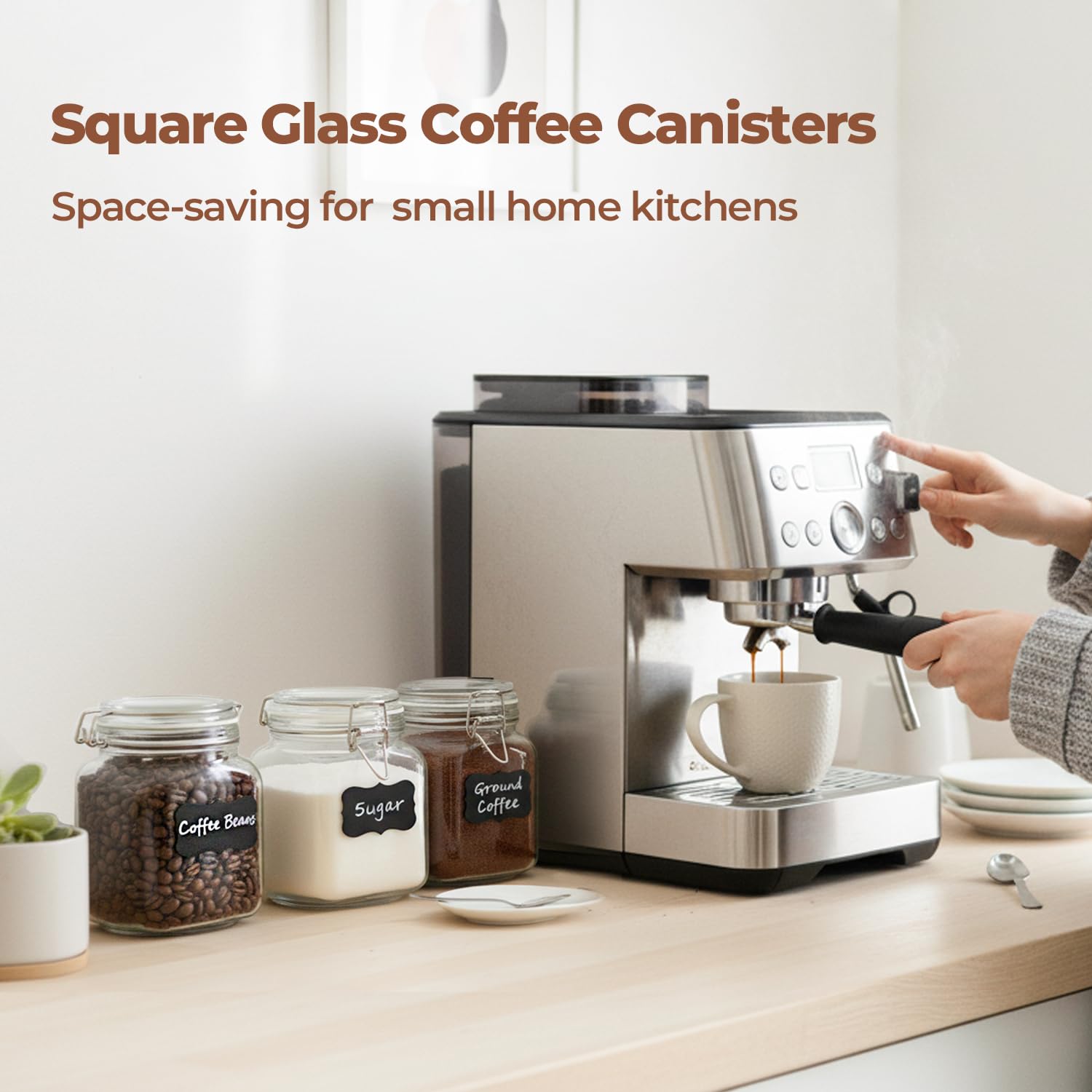 Square Glass Pantry Jars with Airtight Lids 34 oz 3 Pack Coffee (3 Count)