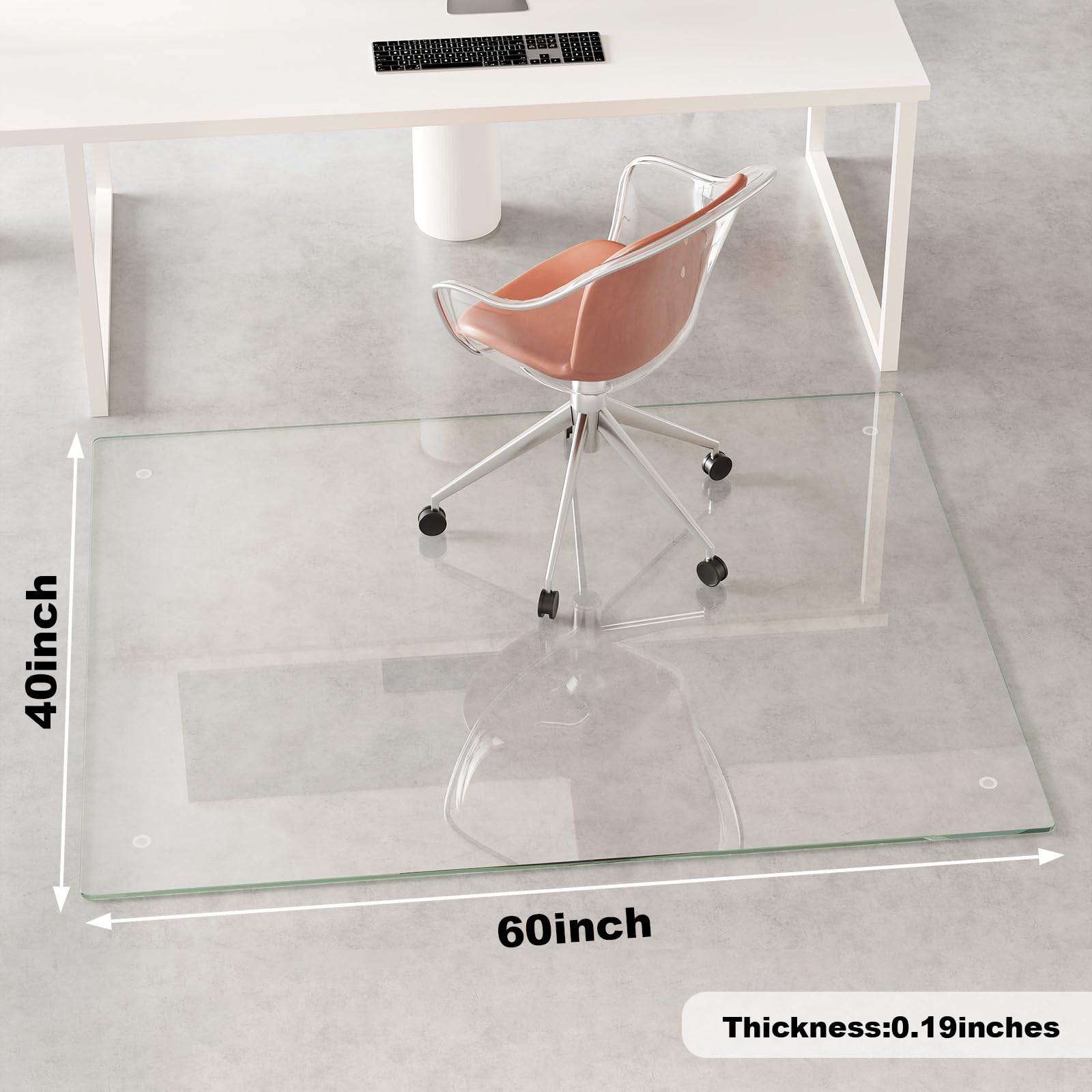 Tempered Glass] 40" x 60" Glass Office Chair Mat for Carpet