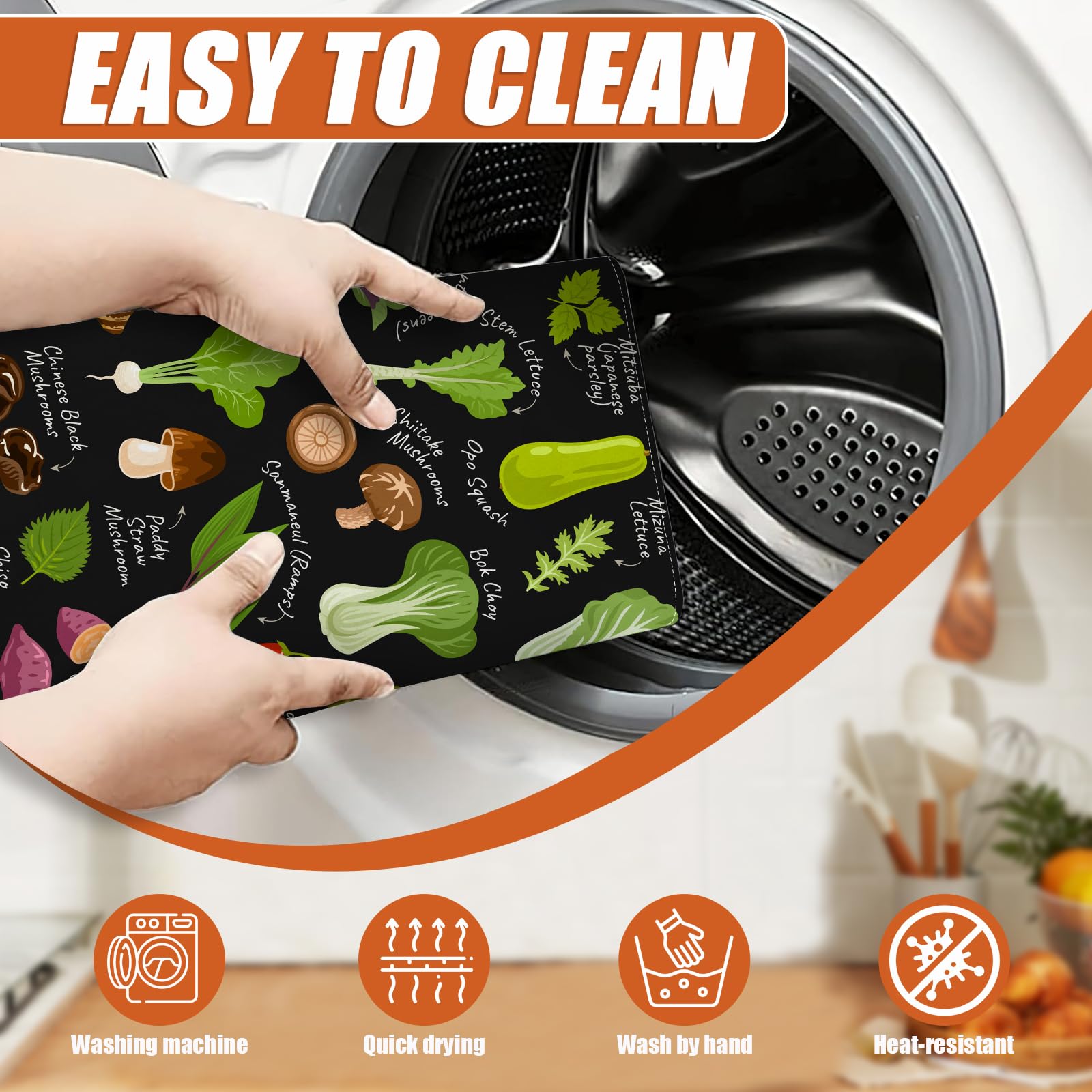 Vegetables Dish Drying Mat for Kitchen Counter Microfiber Absorbent Dish Kitchen Drying Mat Draining Reusable Washable for Dishes