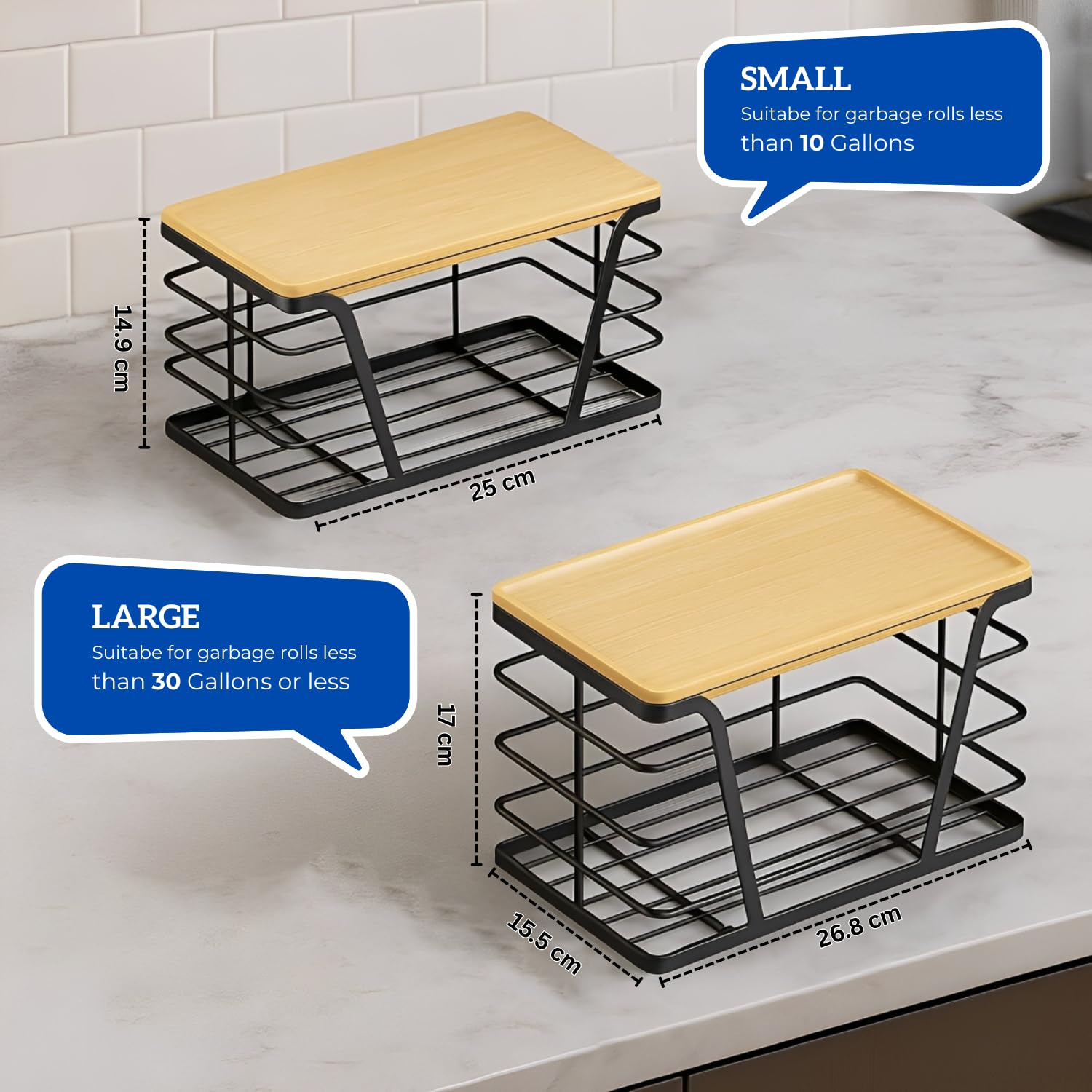 2 Pack Trash Bag Dispenser with Bamboo Top