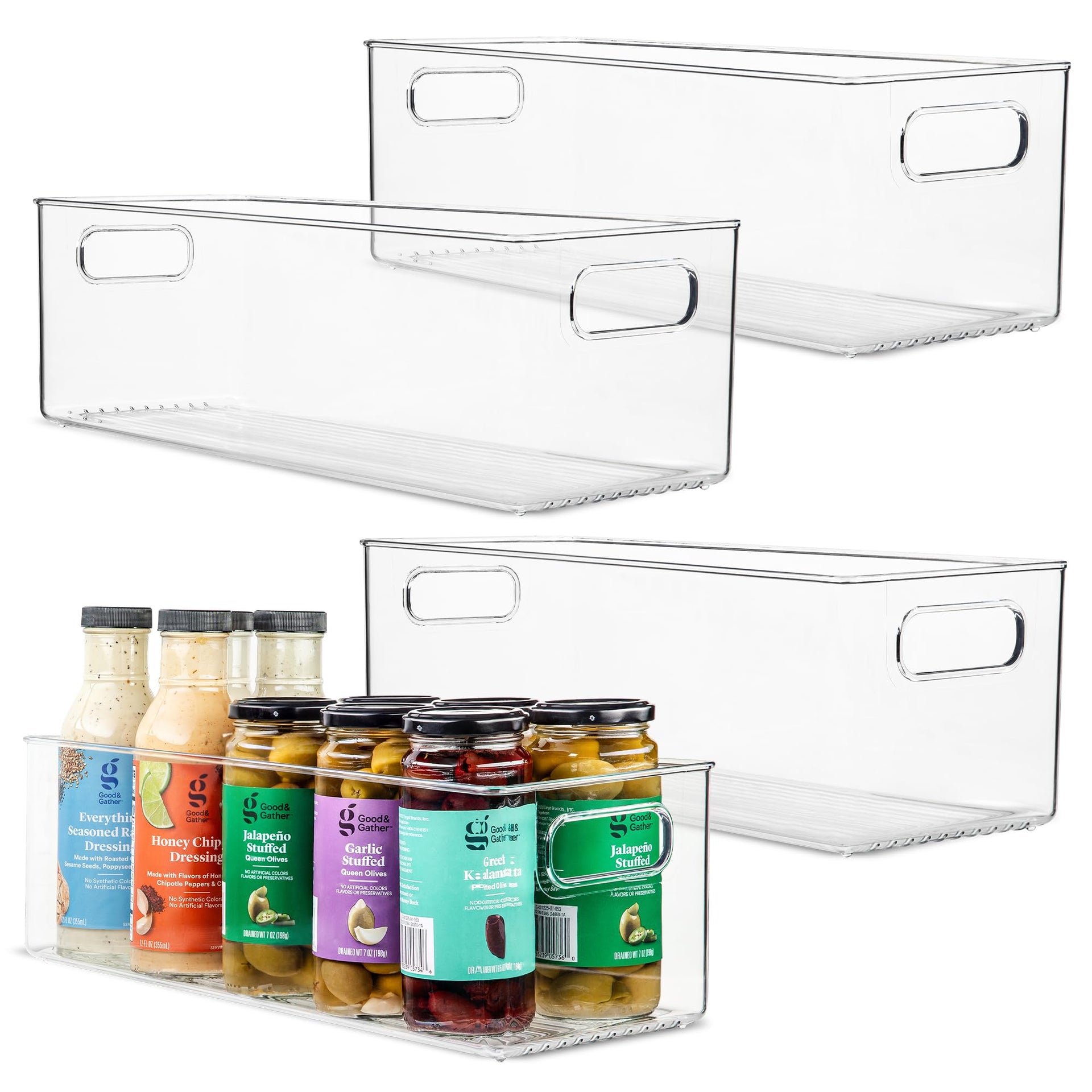 Plastic Food Storage 4 Pack Clear Container Bin with Handles for Organizing Kitchen (4 Count)