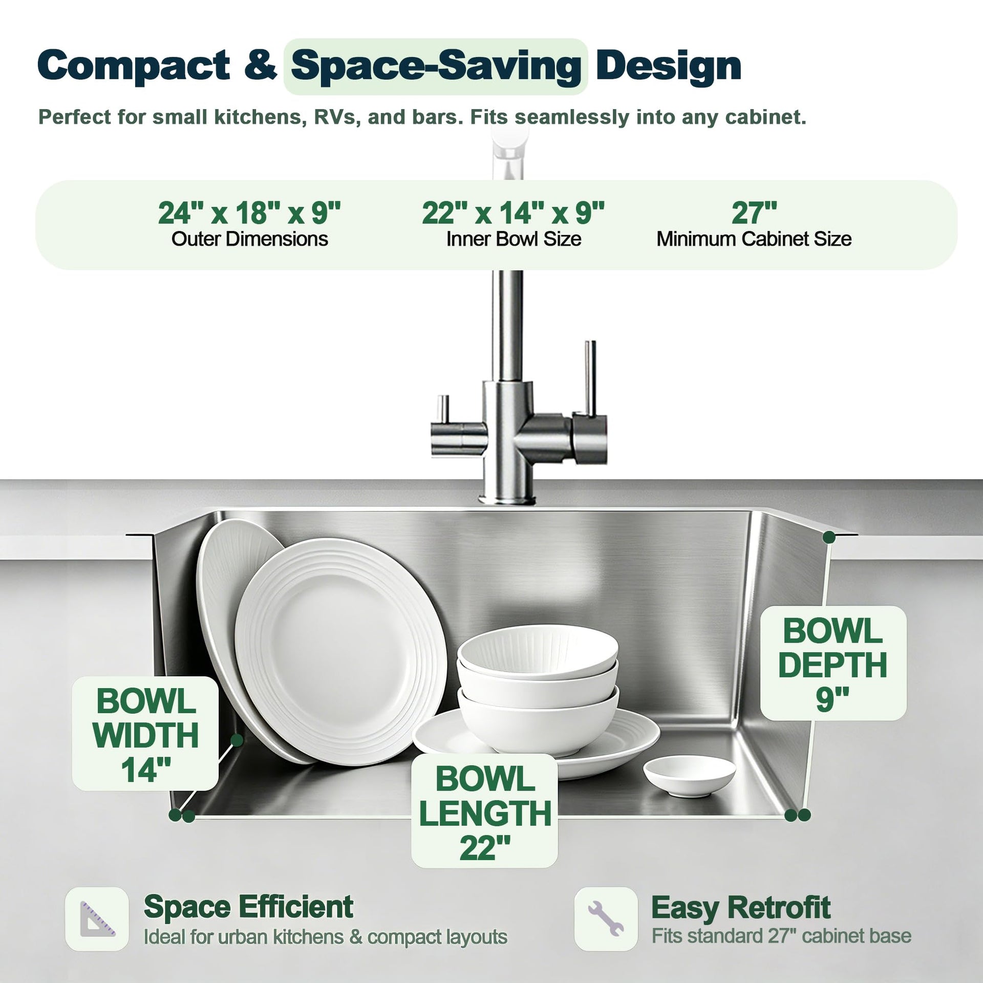24x18 Inch Kitchen Sink Drop In