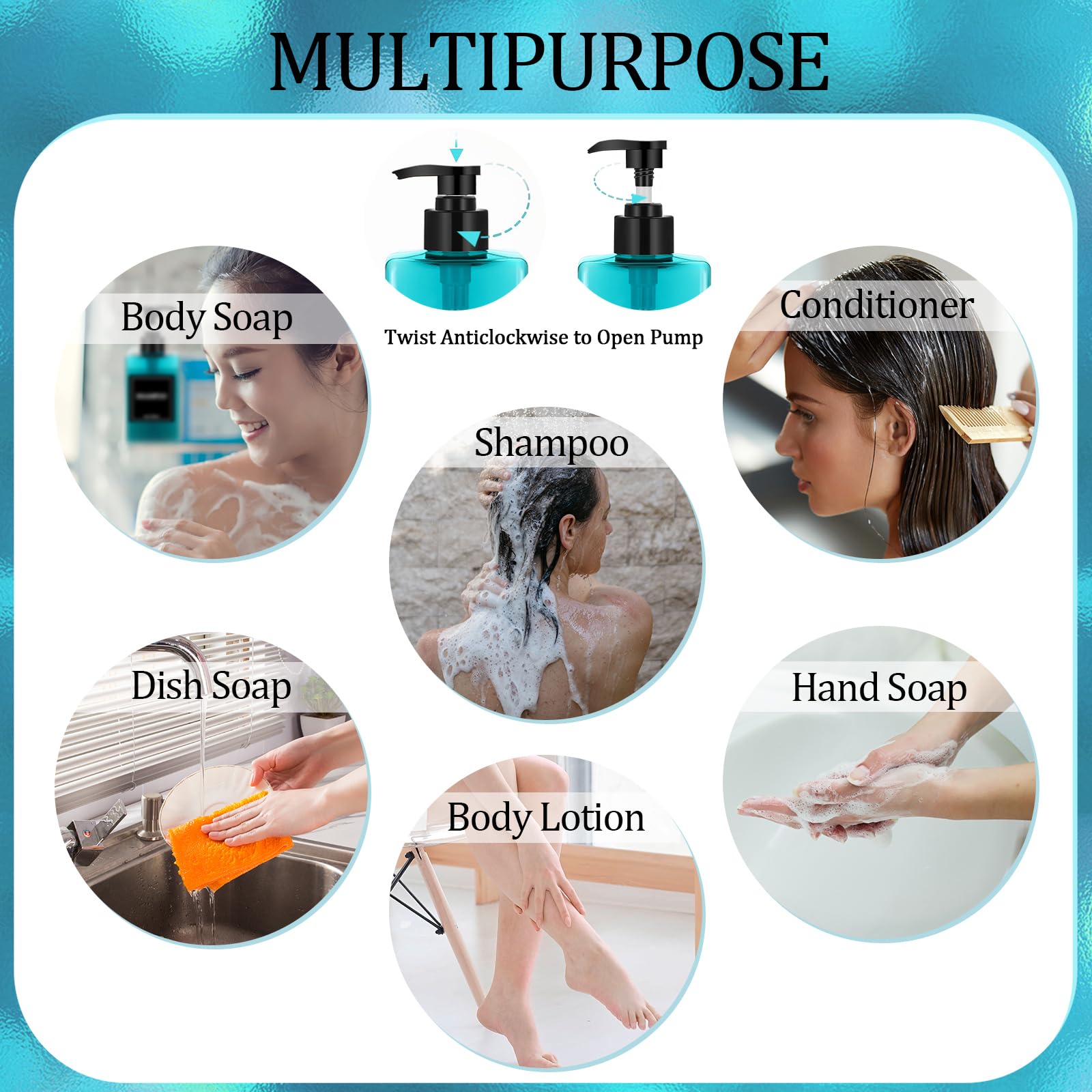 6 Pieces Shampoo and Conditioner Dispenser Bottles 16oz Modern Shower Soap Bottles with Pump (6 Count)