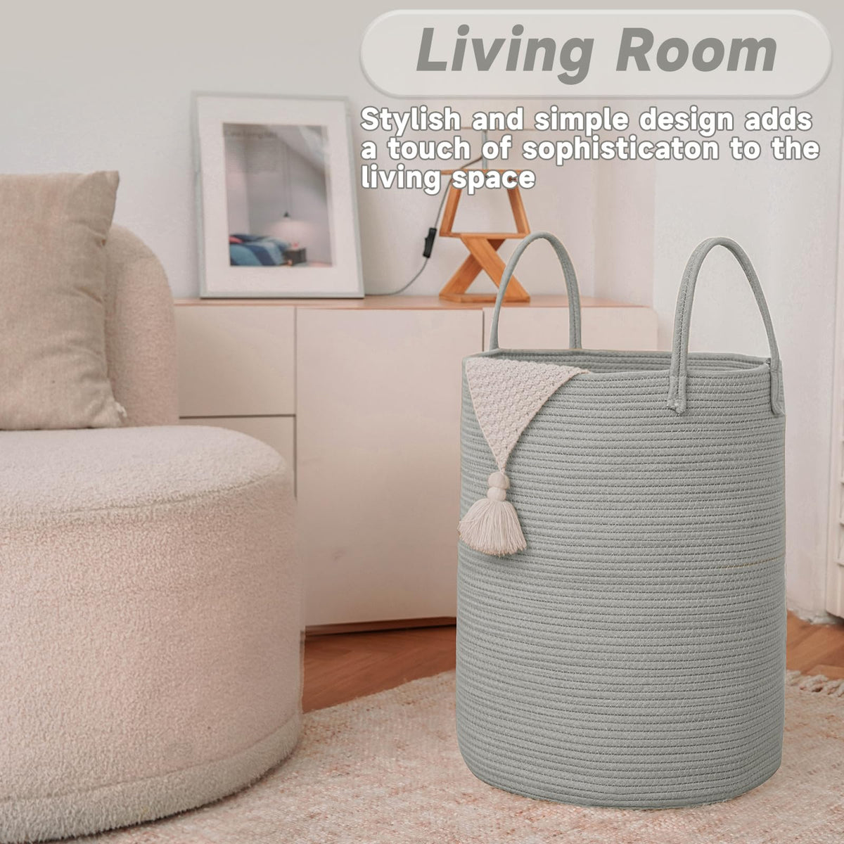 60L Cotton Rope Laundry Basket Hamper