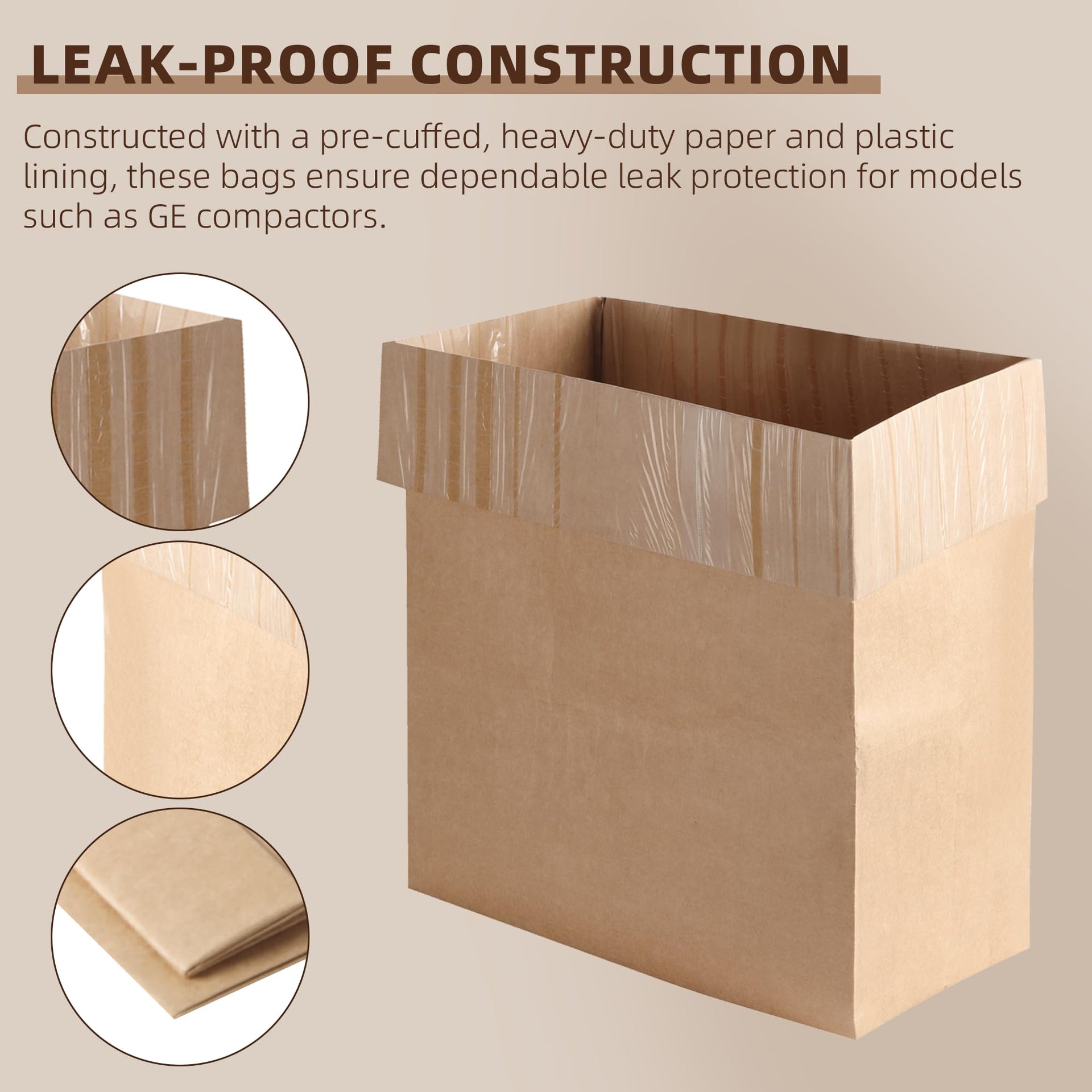 20-Pack) Calvana Super Strong Compactor Bags, Heavy-Duty Kitchen Paper Trash Bags with Leak Proof Plastic Liner, Reinforced Bottom, Fits GE Model Compactors with Rectangular Containers (20 Count)