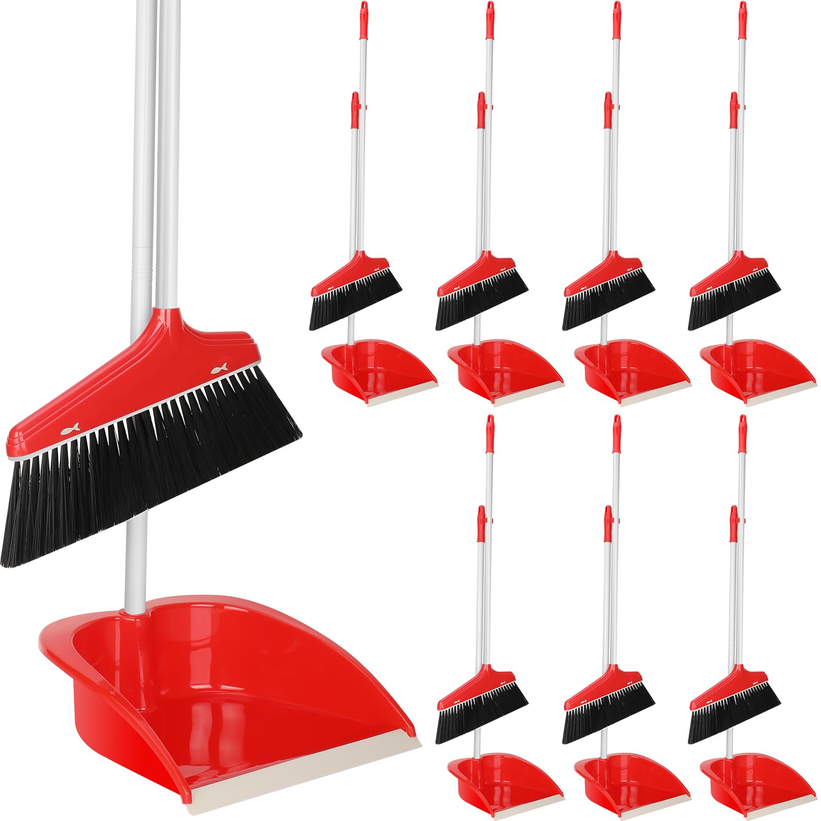 Set of 8 Broom and Dustpan Set Long Handle Broom with Upright Standing Dustpan Broom with Dustpan Combo Set Dust Pan with Long Handle for Lobby Kitchen Office Floor Outdoor Cleaning