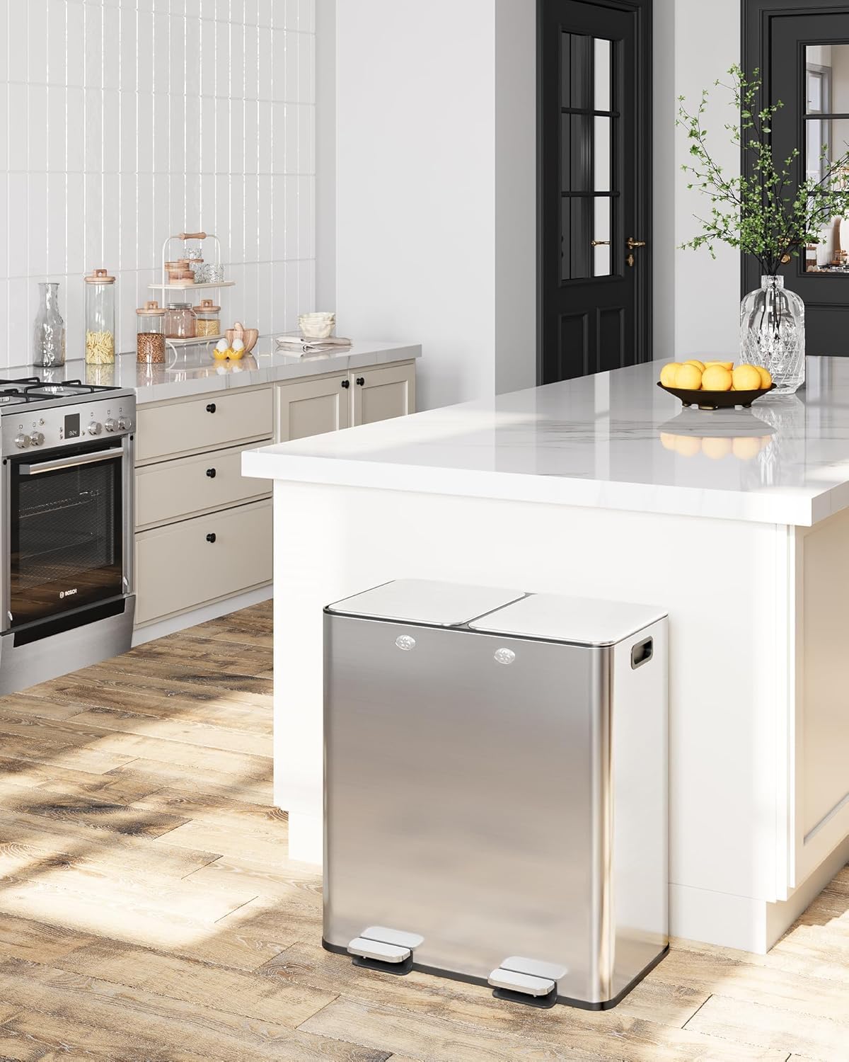 60L 16 Gal Dual Compartment Trash Can