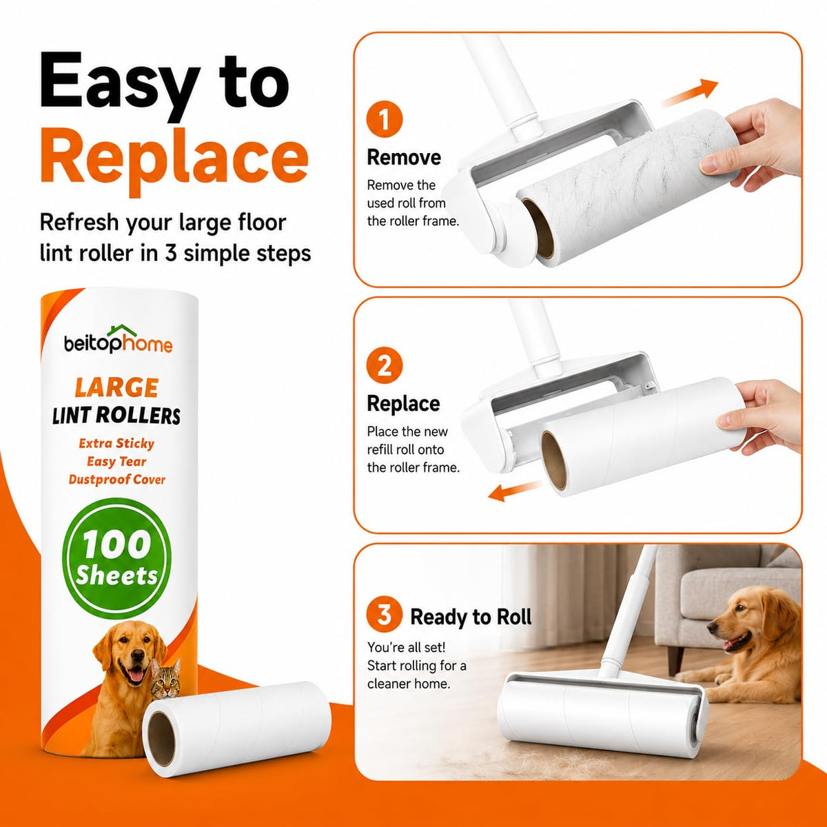 Large Lint Roller Refills (200 Count)