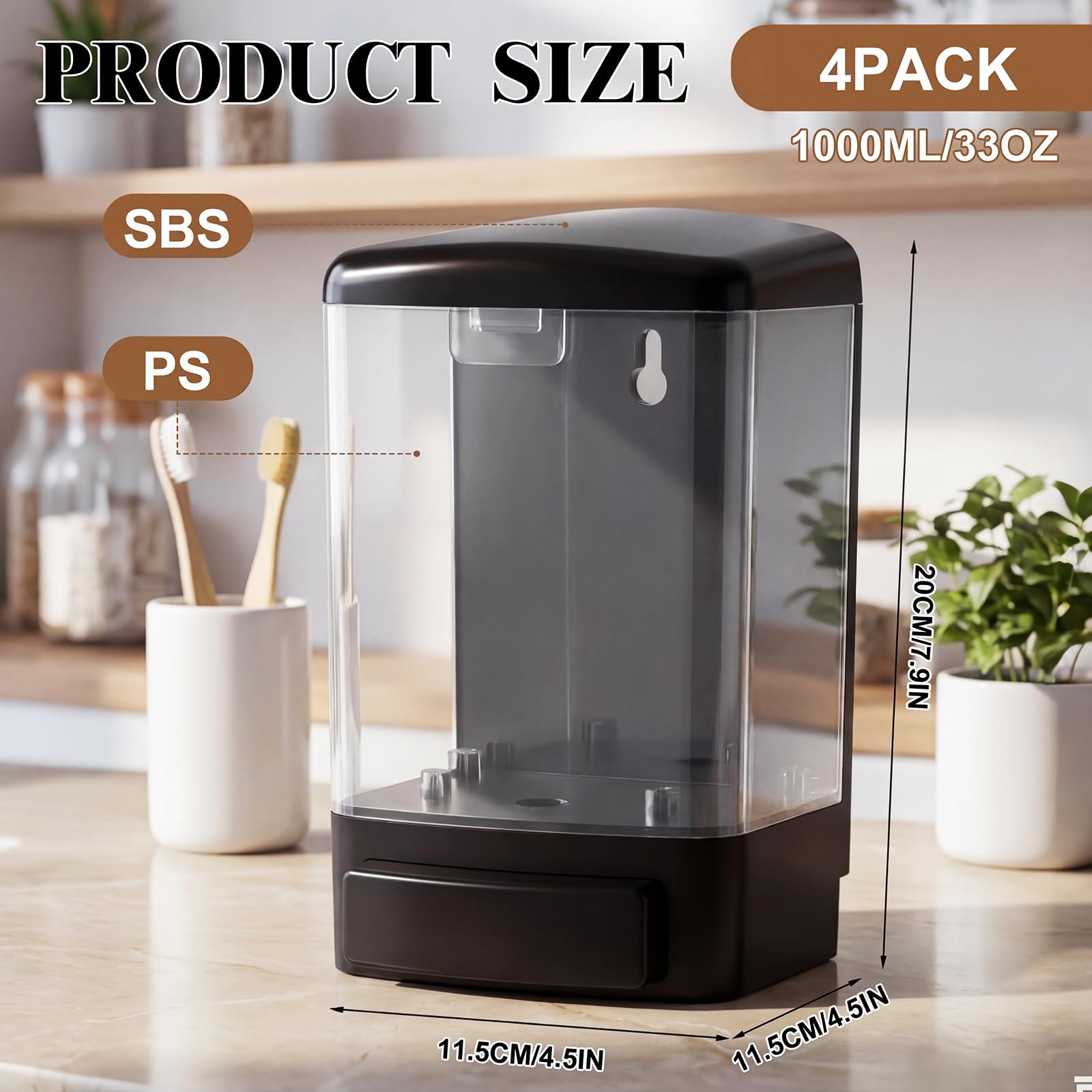 4 Pcs Wall Mounted Soap Dispenser (4 Count)