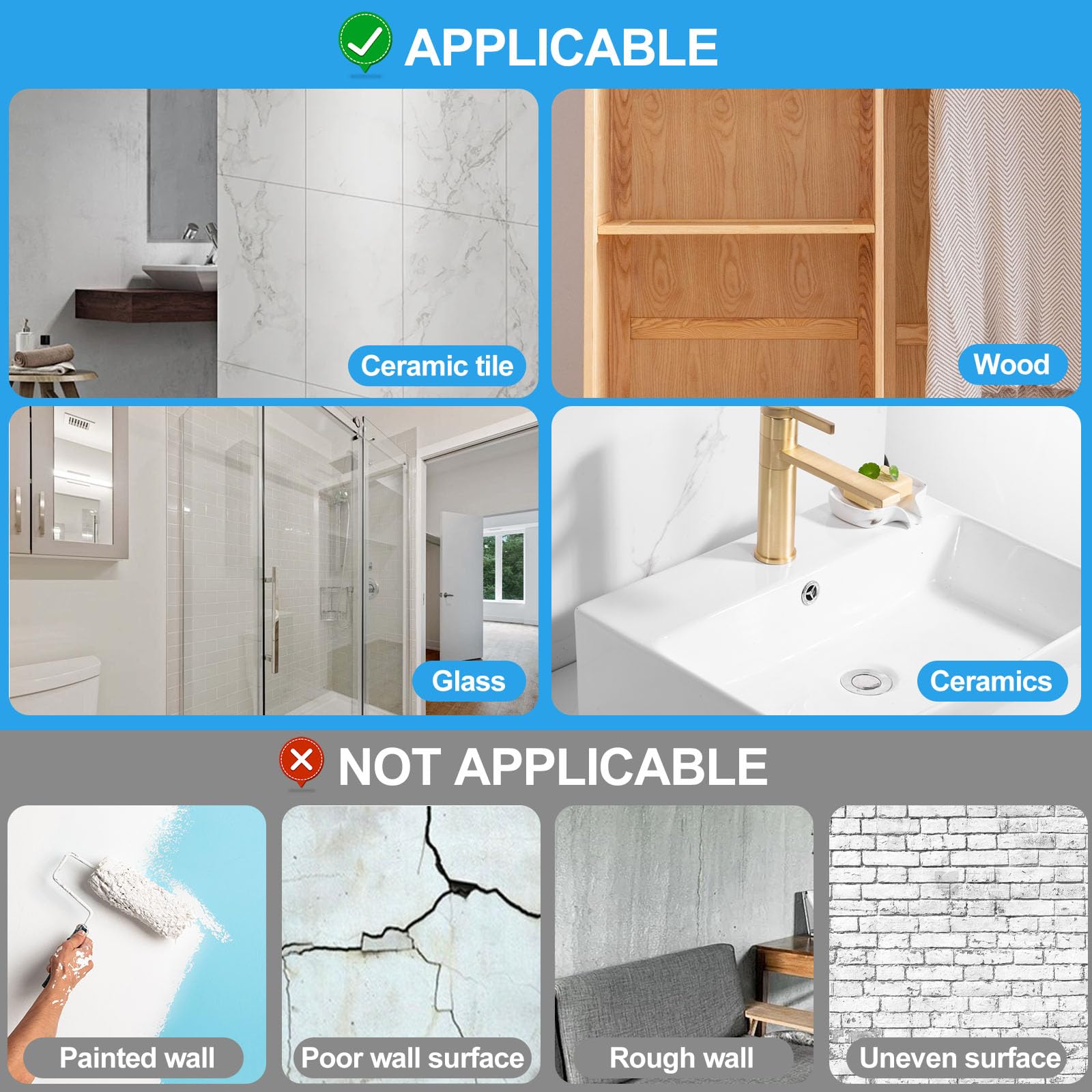 Adhesive Wall Hooks No Drill Large Clear Heavy Duty (8 Count)