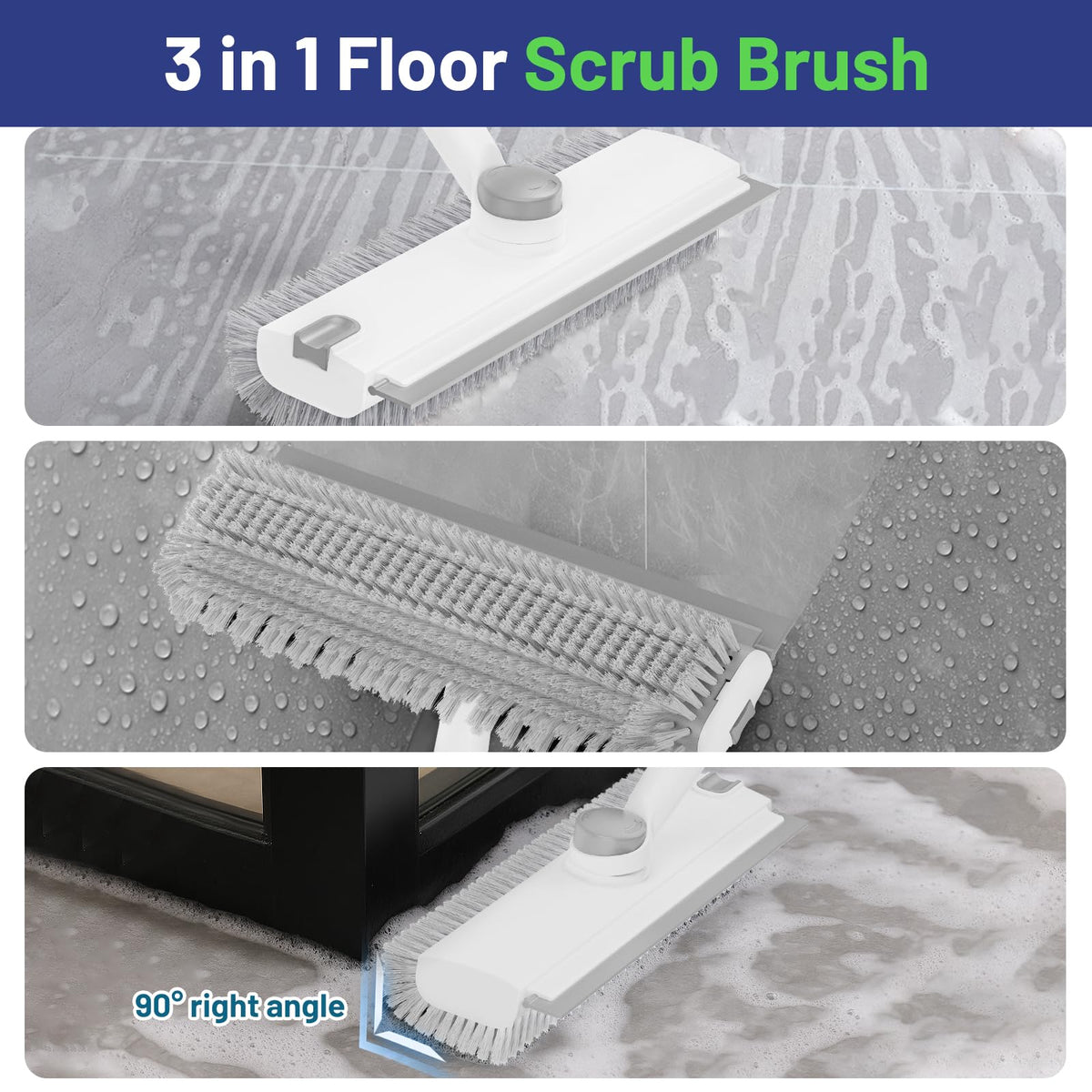 3 in 1 Floor Scrub Brush with Long Handle & Squeegee