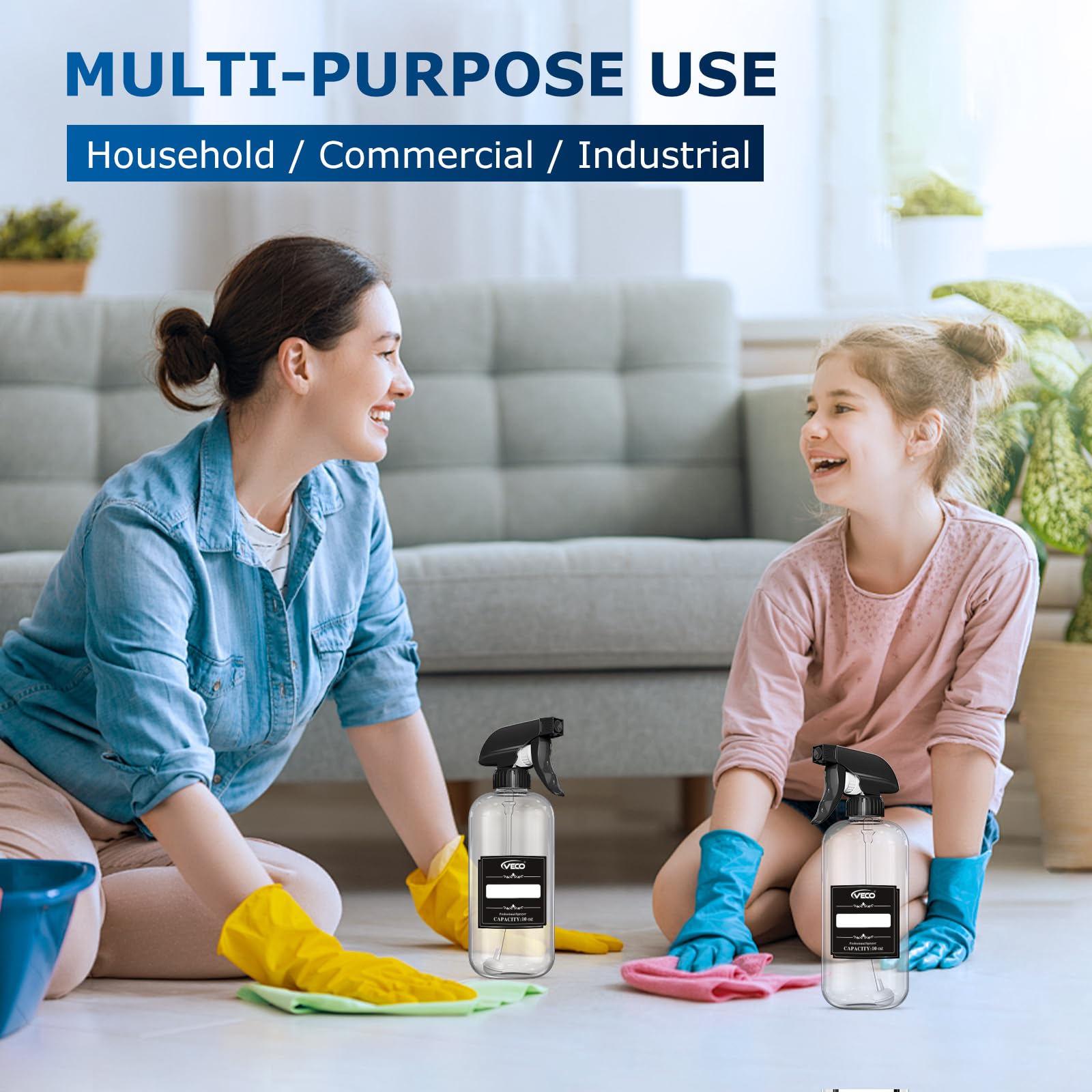 300mL (10oz) 360° Spray Bottles, 2-Pack — Adjustable Nozzle, Leak-Resistant spray bottles for Cleaning, Plants, Hair & Pet Use + Foldable Funnel (2 Count)
