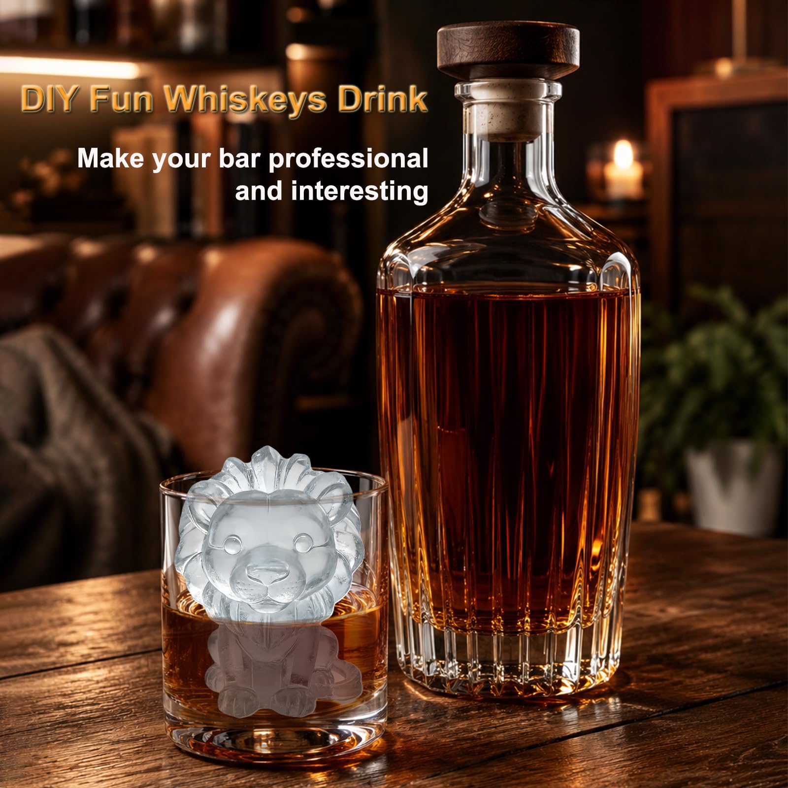 3D Lion Ice Cube Silicone Molds Tray for Whiskey (2 Count)