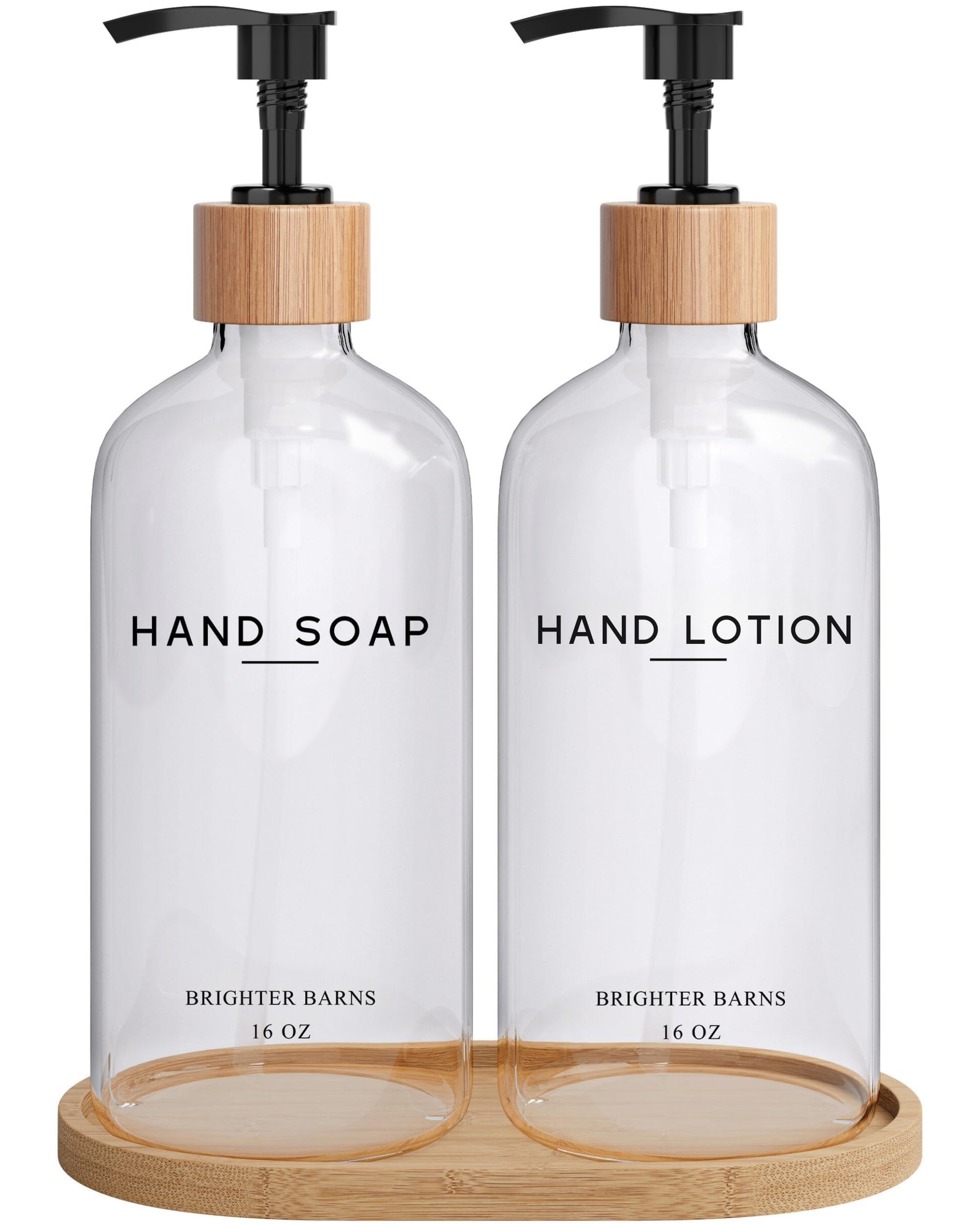 Clear Glass Soap and Lotion Dispenser Set with Tray by Brighter Barns (2 Count)