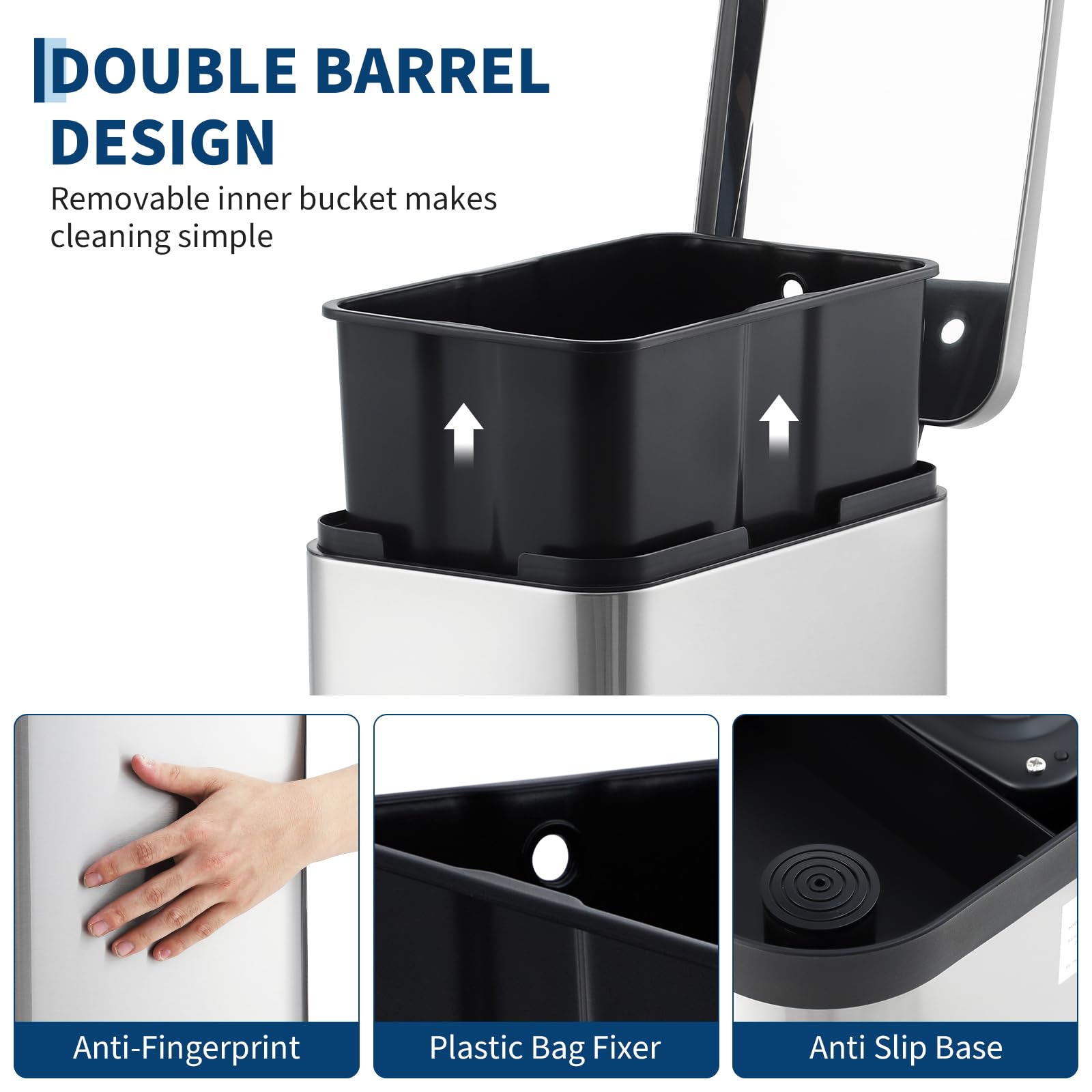 13 Gal Kitchen Trash Can Stainless Steel Step