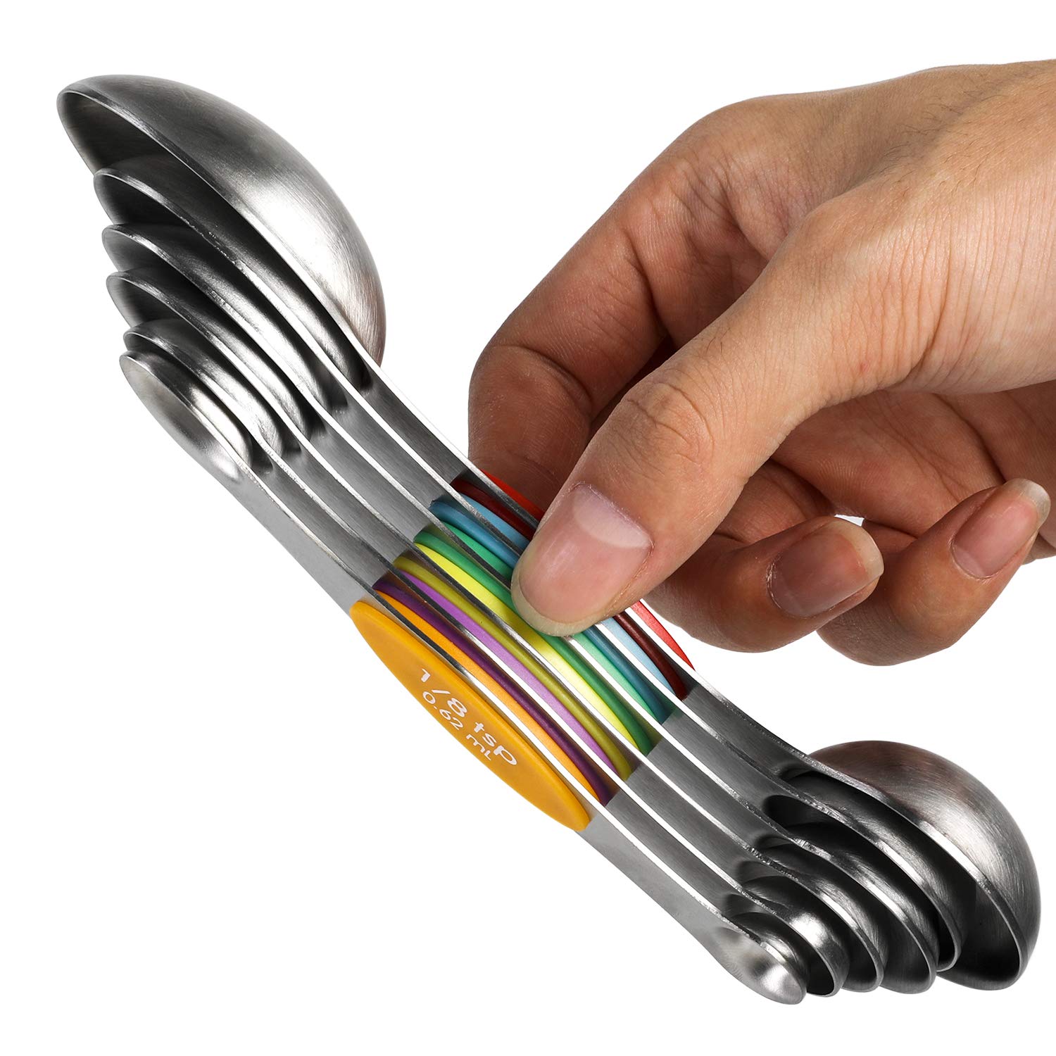 Magnetic Measuring Spoons Stainless Steel Dual Sided Teaspoons Tablespoons (6 Count)