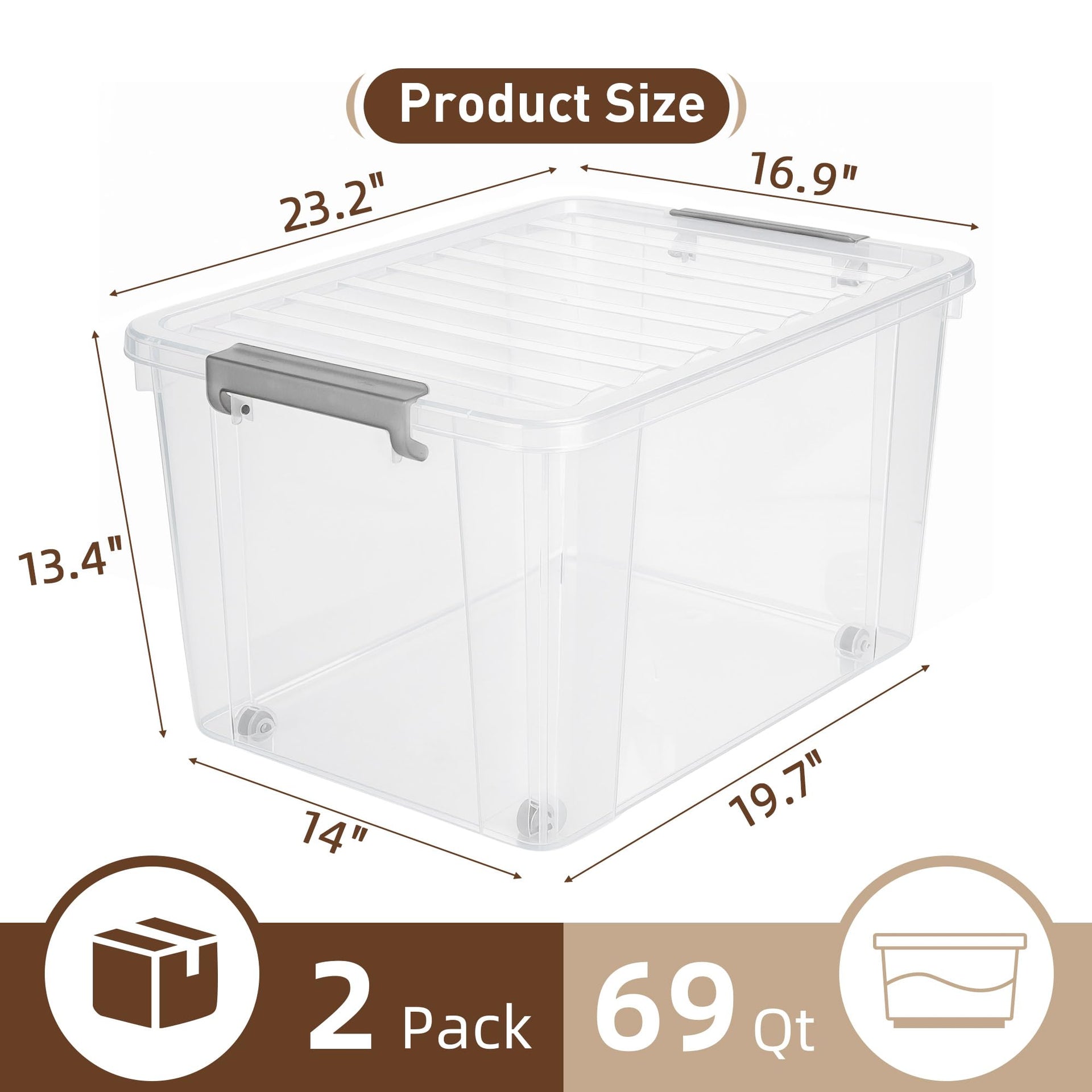 Citylife 69 QT Plastic Storage Bins with Latching Lids Stackable Storage Containers for Organizing Large Clear Storage Box for Garage (2 Count)