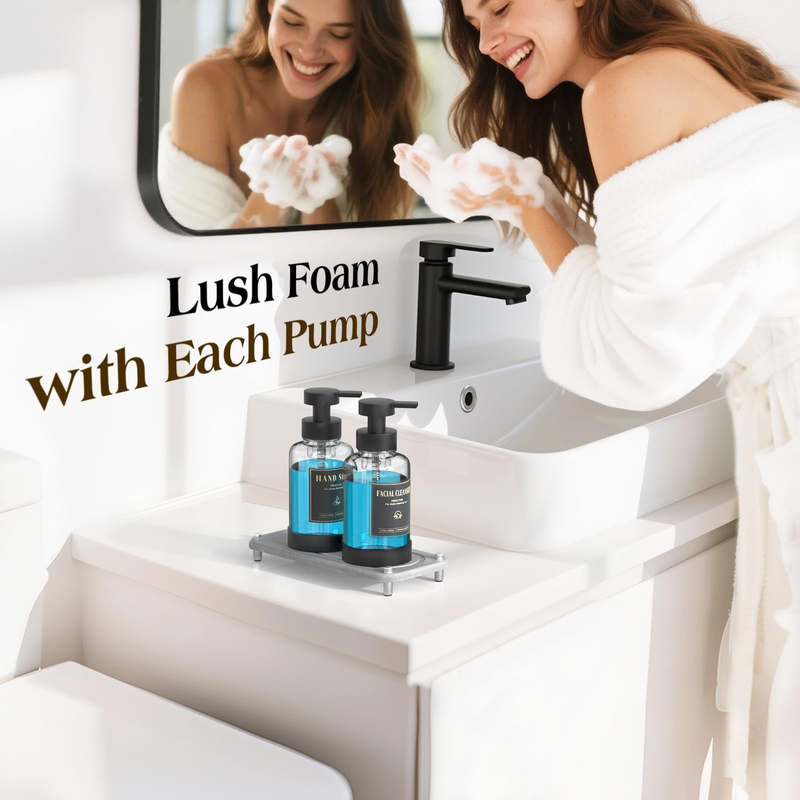 15oz Glass Foaming Soap Dispenser Set (2 Count)
