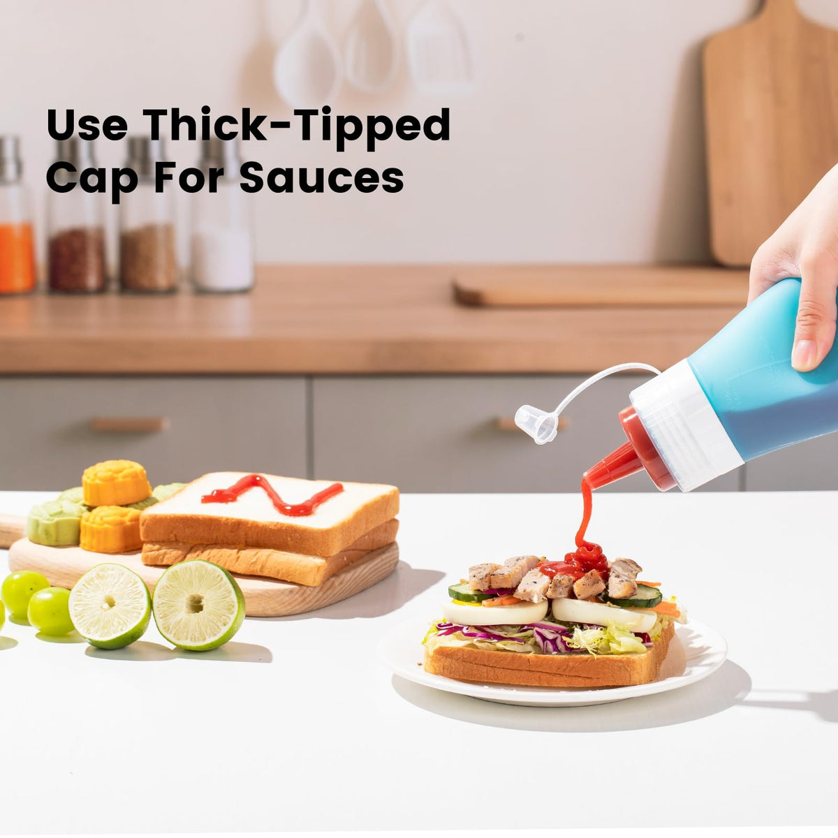 16 oz Silicone Squeeze Bottles for Sauces & Oil (4 Count)