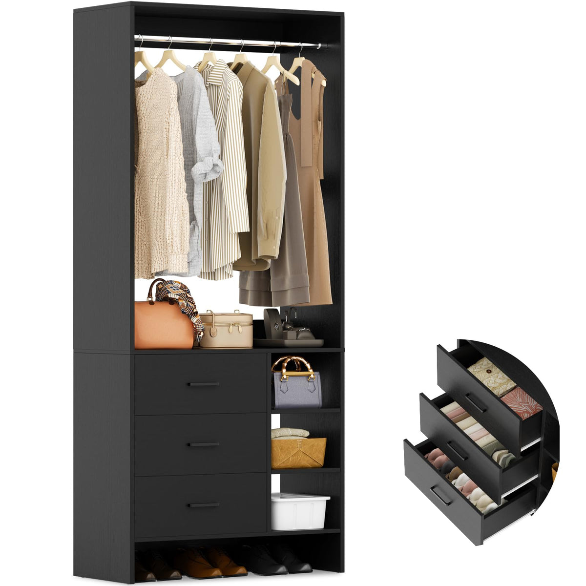 2.5FT Closet System with 3 Drawers