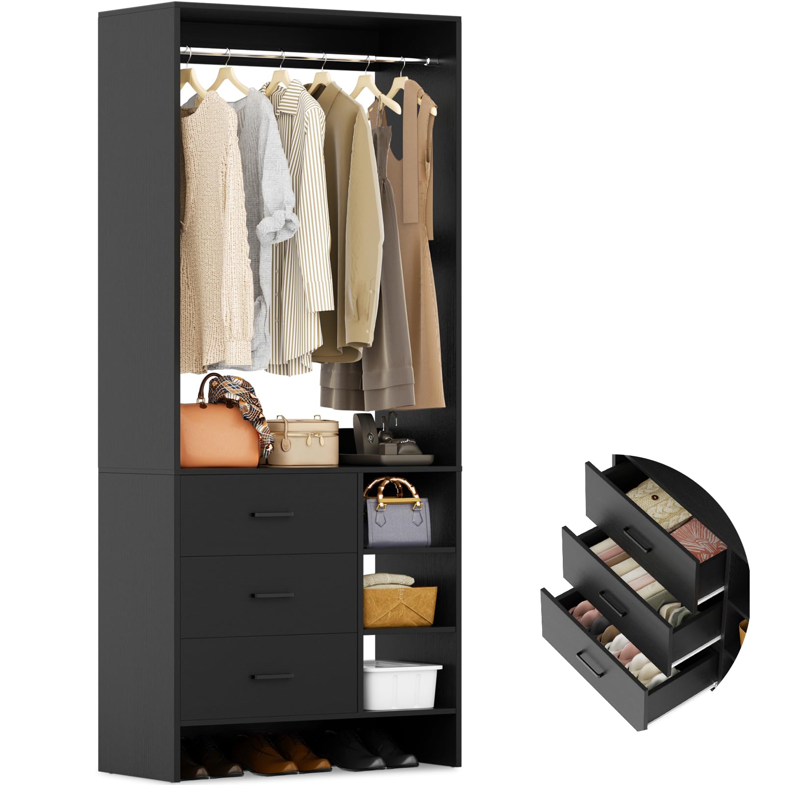 2.5FT Closet System with 3 Drawers