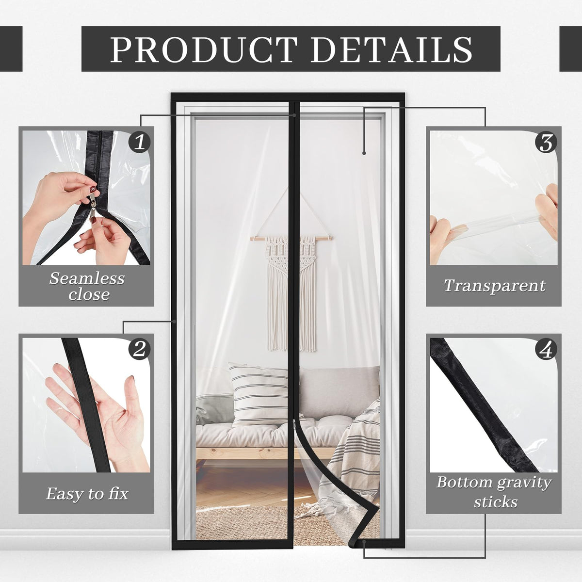 Zipper 38 x 83 Inch Dust Barrier Door Kit Construction Door Barrier 3 x 7 ft Reusable Plastic Curtain Cover Containment Standard Doorway Temporary Wall Screen Sheeting for Bathroom Hallway