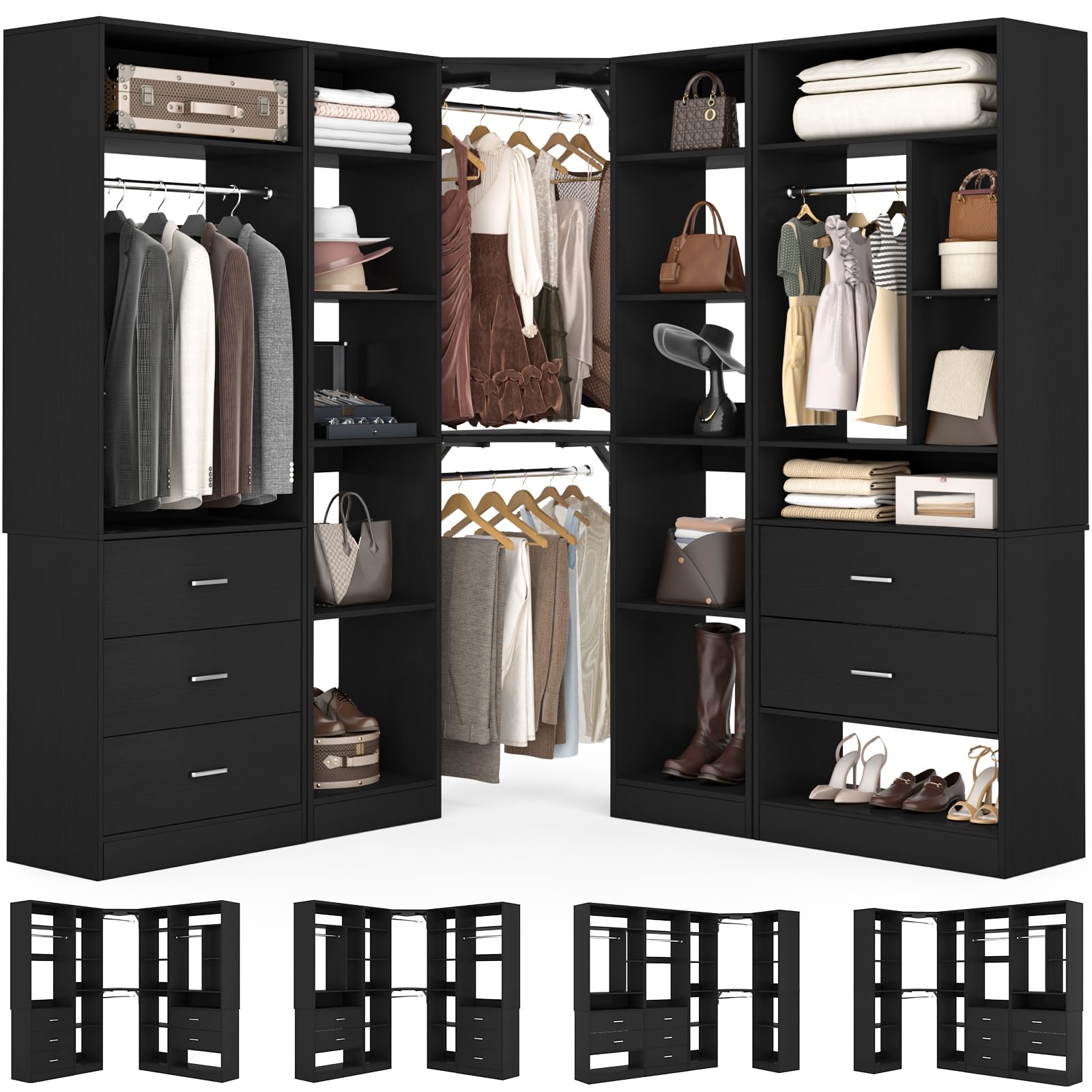 Corner Closet System with 5 Drawers