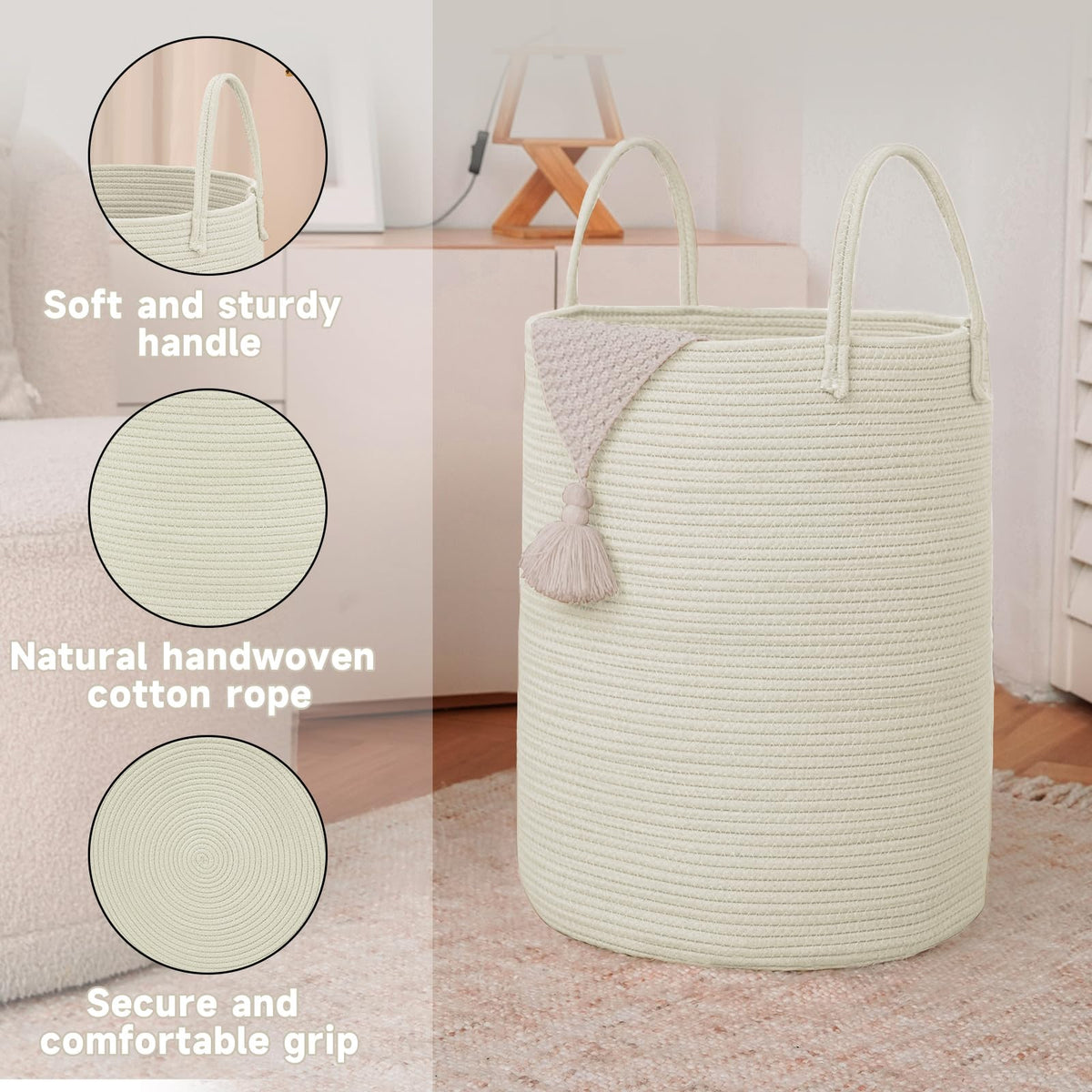 60L Cotton Rope Laundry Basket Hamper
