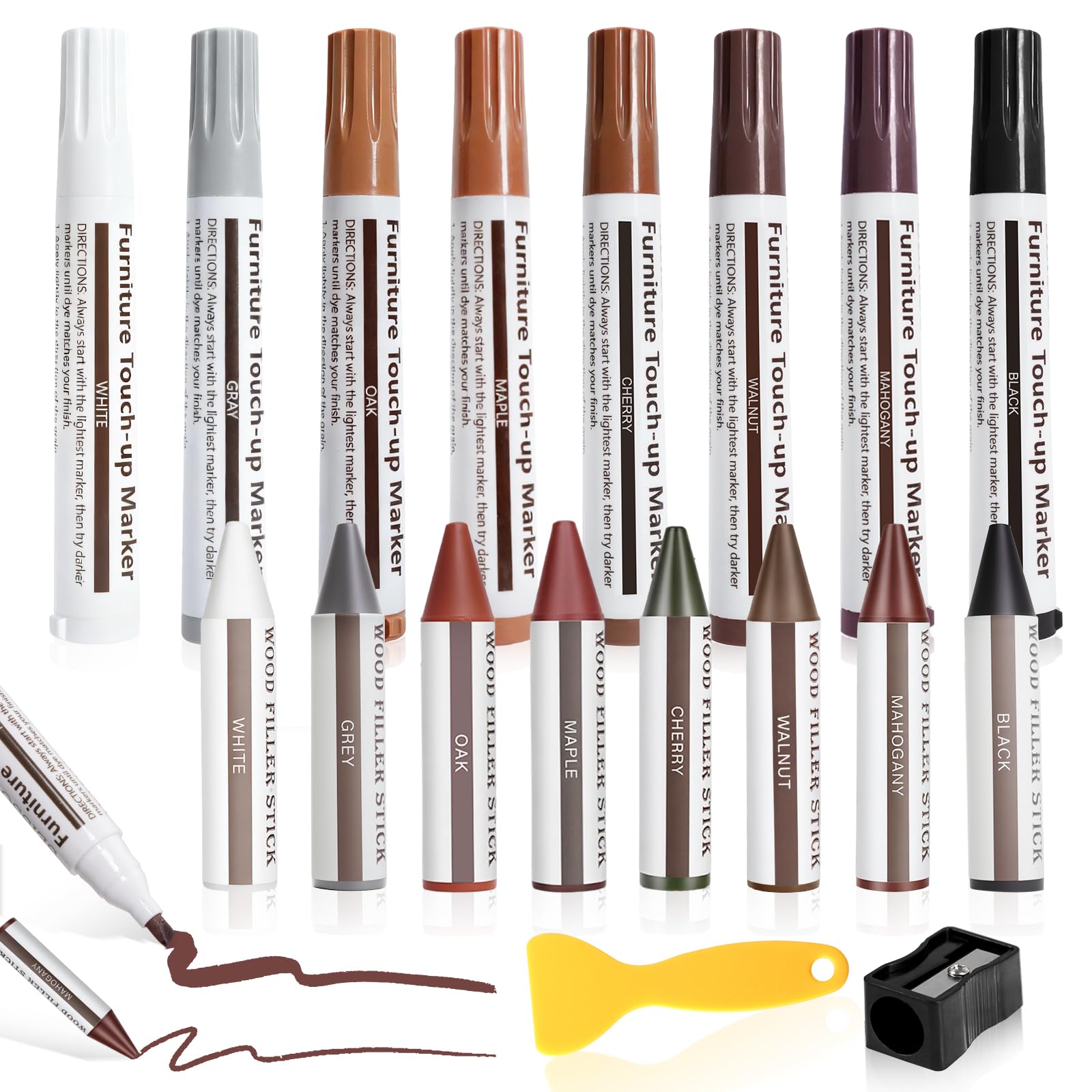 8 Colors Wood Wax Sticks ＆ Wood Markers Furniture Repair Kit (19 Count)