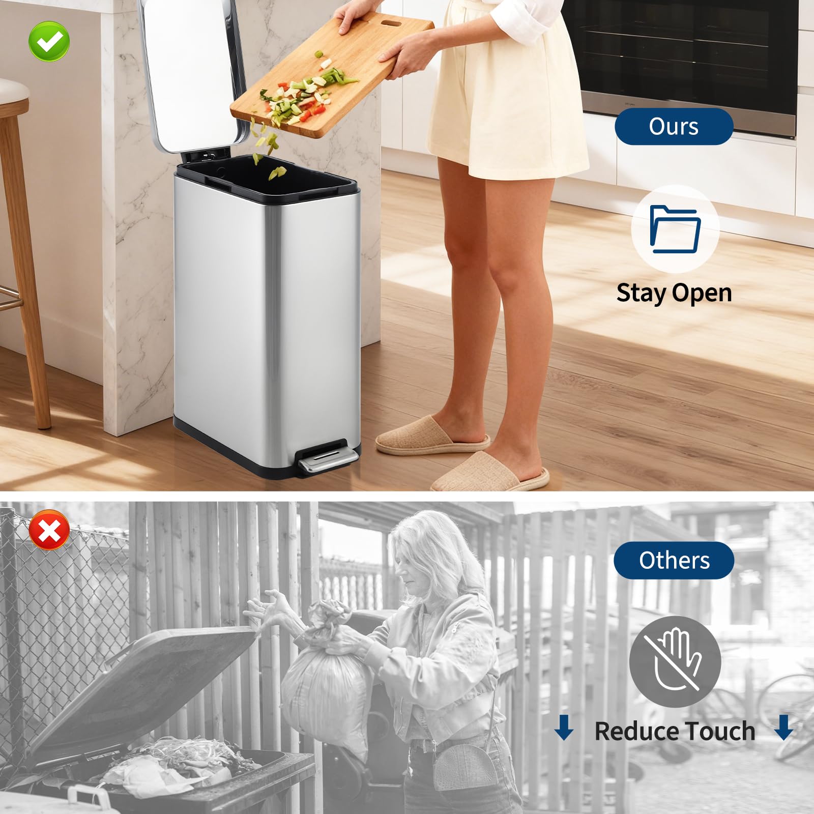 13 Gal Kitchen Trash Can Stainless Steel Step