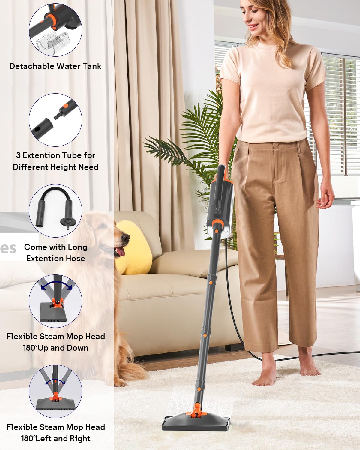Steam Mop Cleaner with Detachable Handheld Steamer