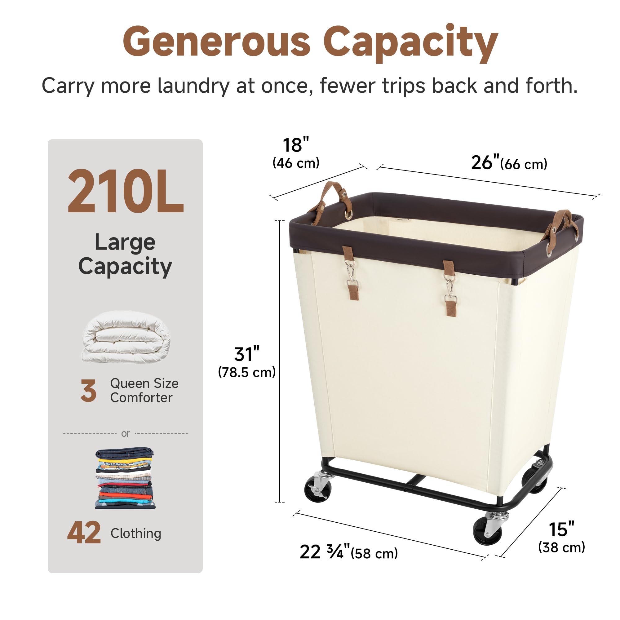 210L Laundry Basket with Wheels