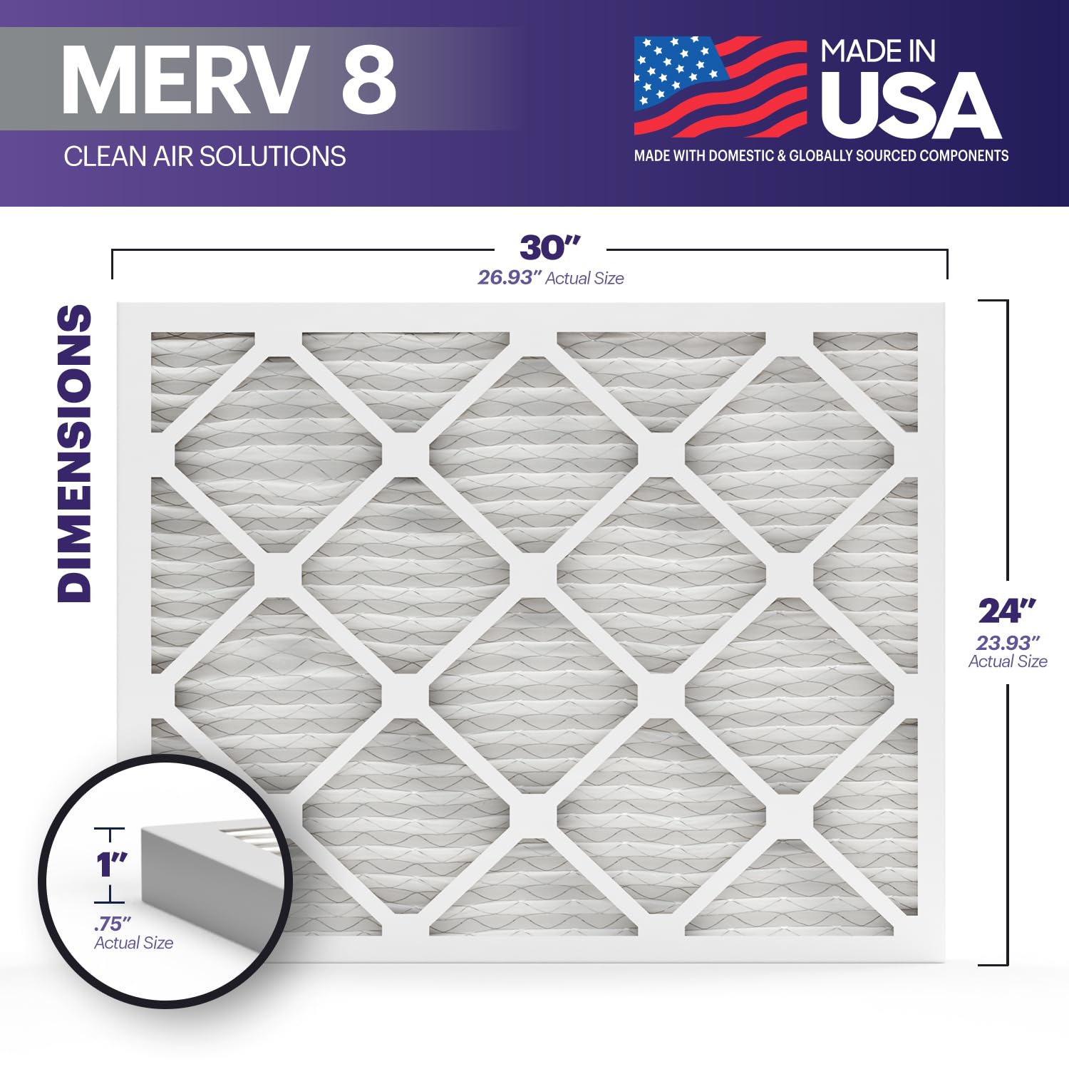 TruFilter 24x30x1 Air Filter MERV 8 (4 Count)