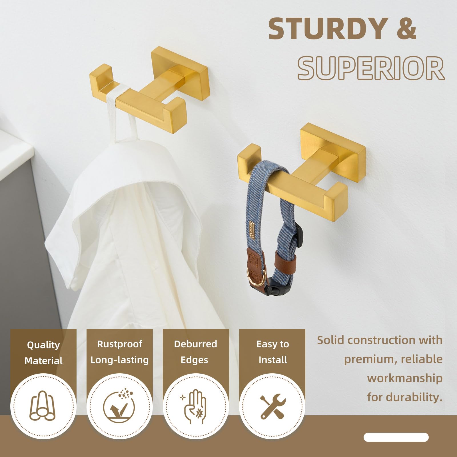 Double Towel Hook Brushed Dark Gold (2 Count)
