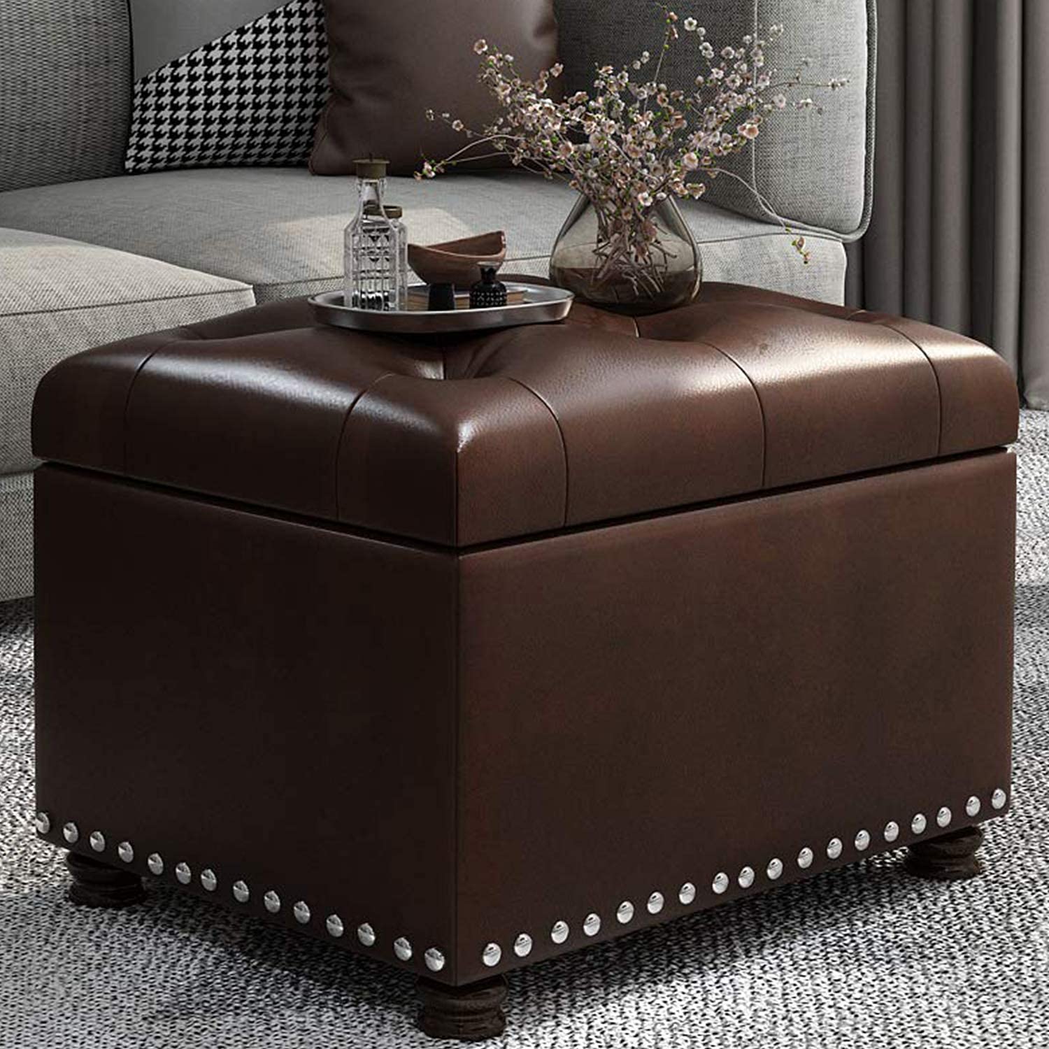Leather Ottoman with Storage