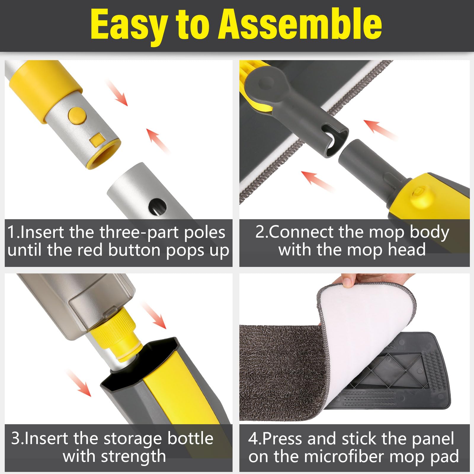 Wet Spray Mop for Floor Cleaning with 14 oz Bottle & 3 Microfiber Pads