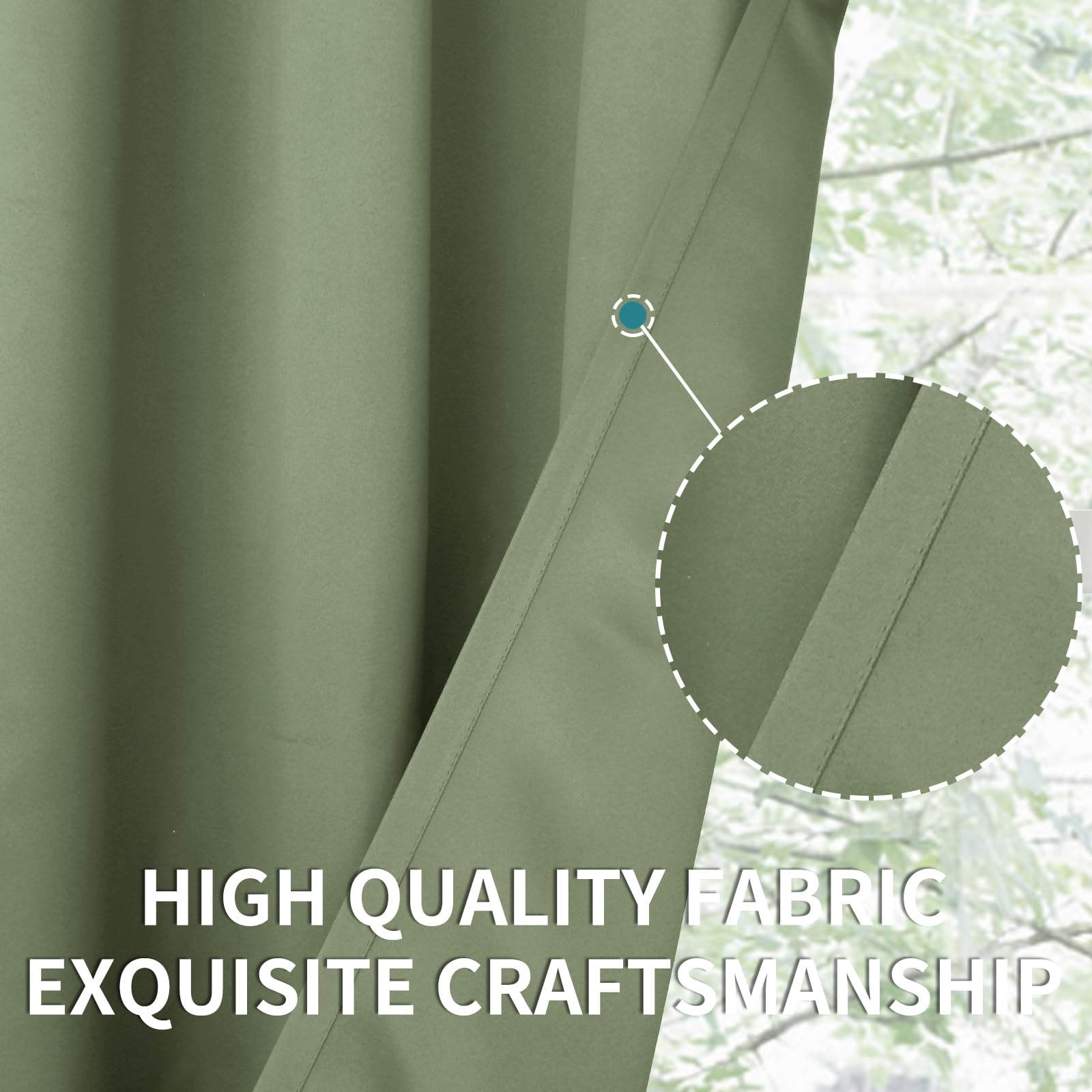 Olive Green Blackout Curtains 90 Inch Length for Living Room Spring Decor (2 Count)