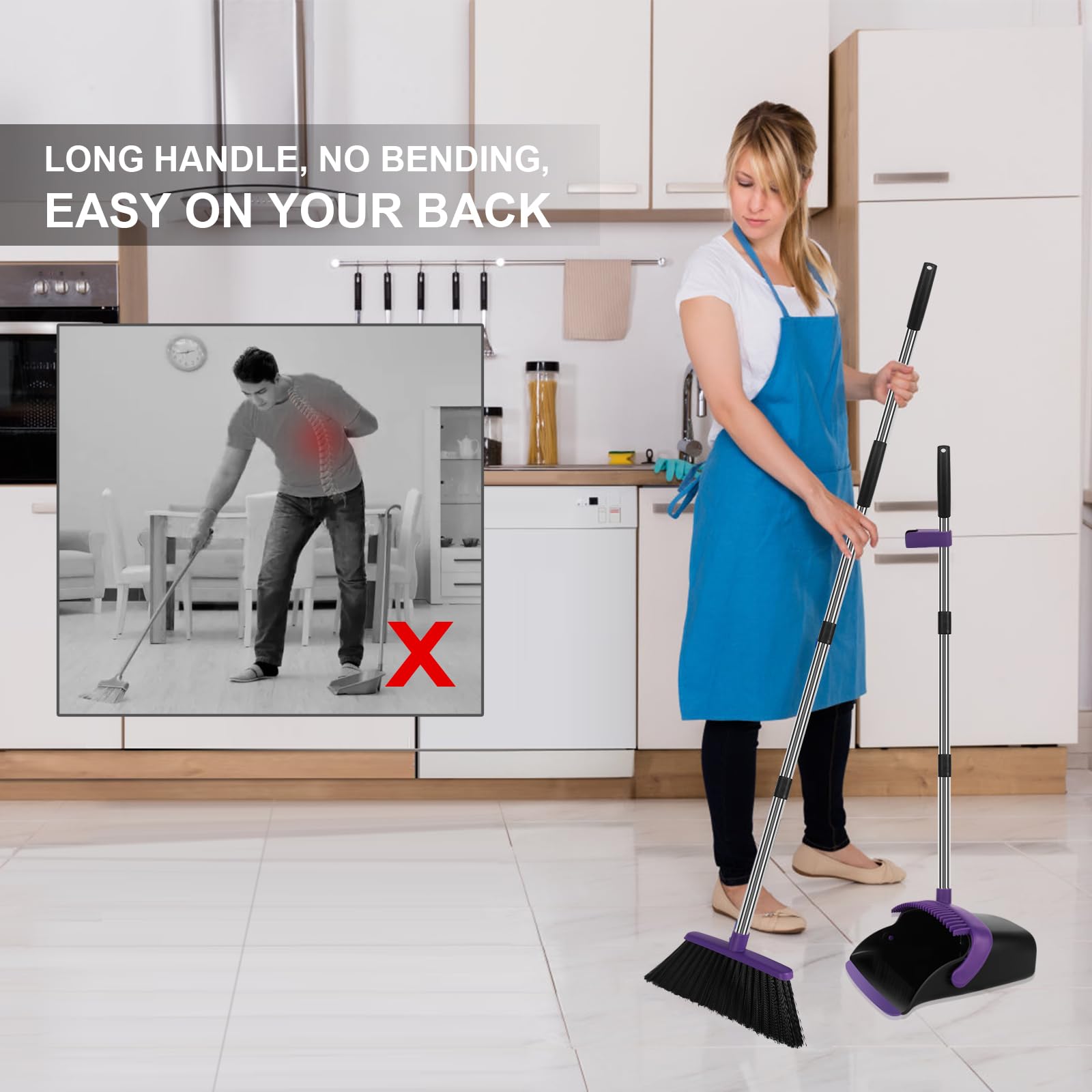 Purple Broom and Dustpan Combo Set