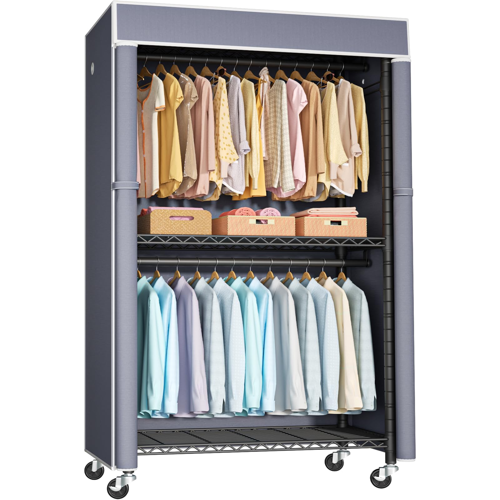 Black Clothing Rack with Grey Cover
