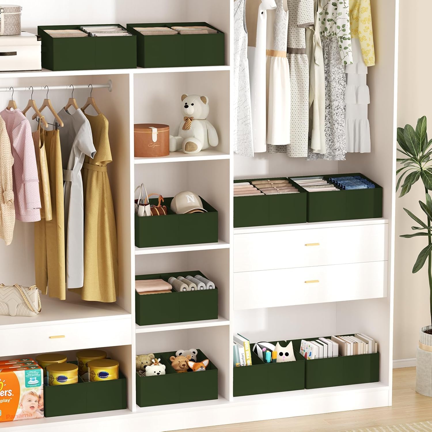 Large Closet Shelf Organizer Bins 4 Packs with Handles and Divider (4 Count)