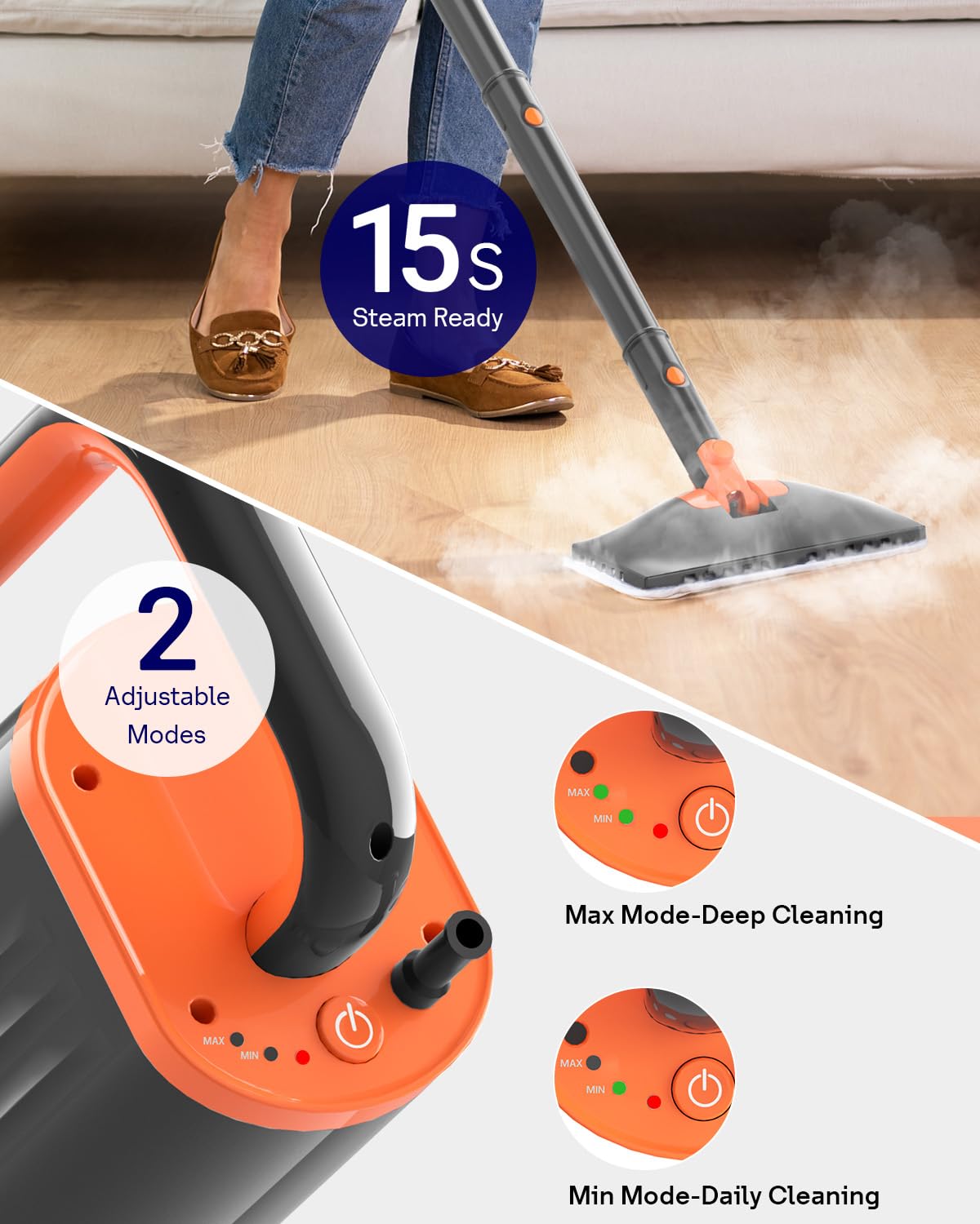 Steam Mop Cleaner with Detachable Handheld Steamer