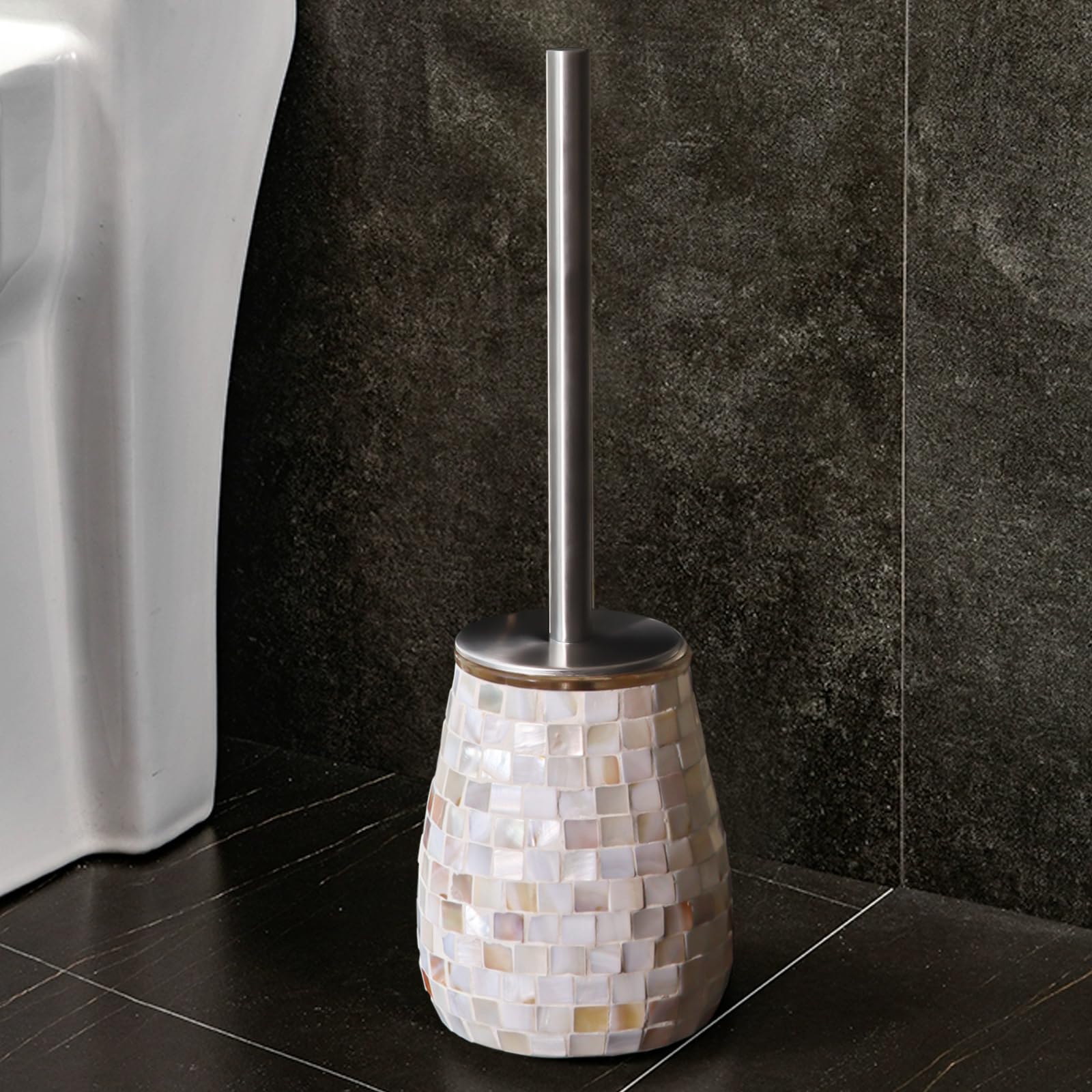 Natural Shell Toilet Brush and Holder Set Mosaic Glass