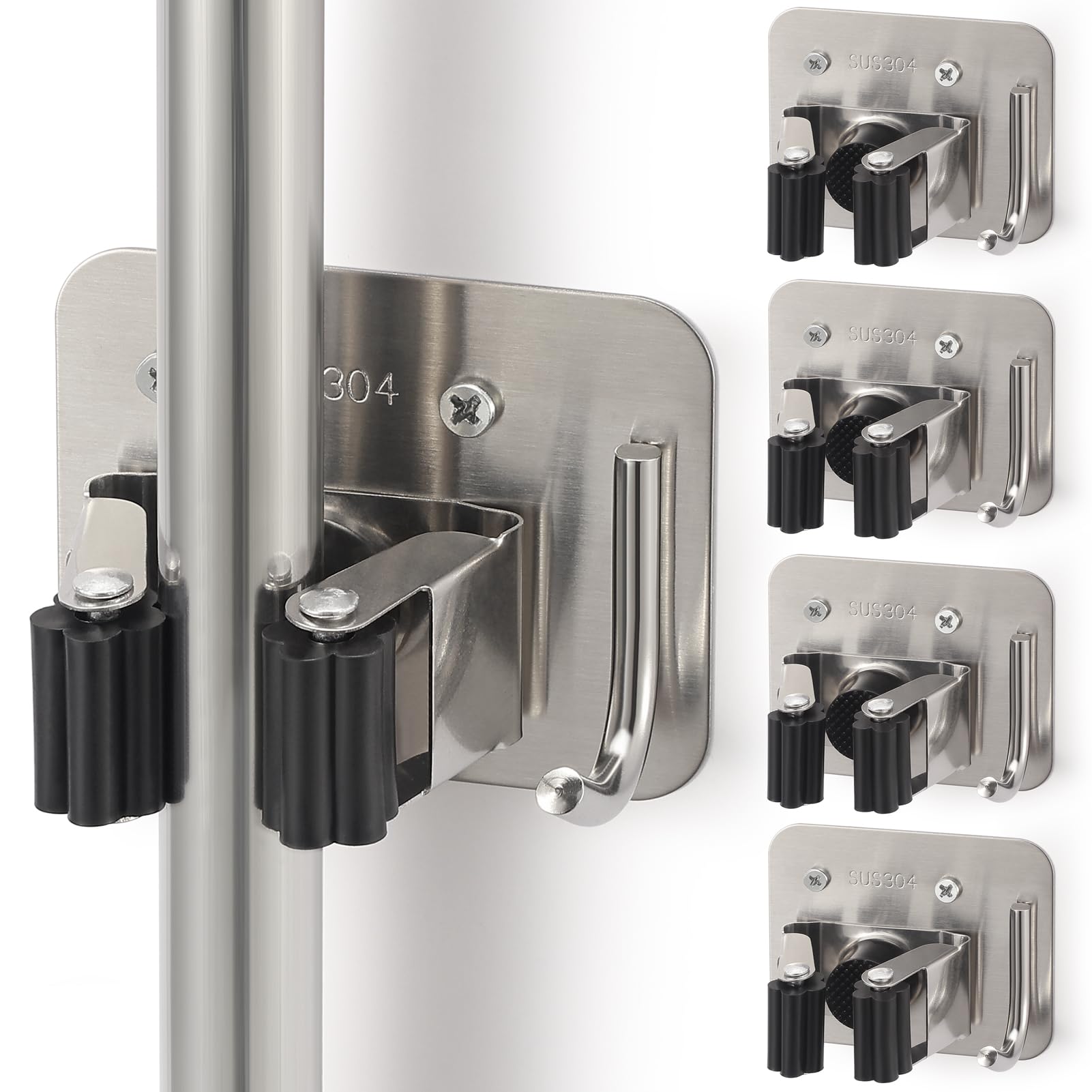 Broom Holder Wall Mount Rack (4 Count)