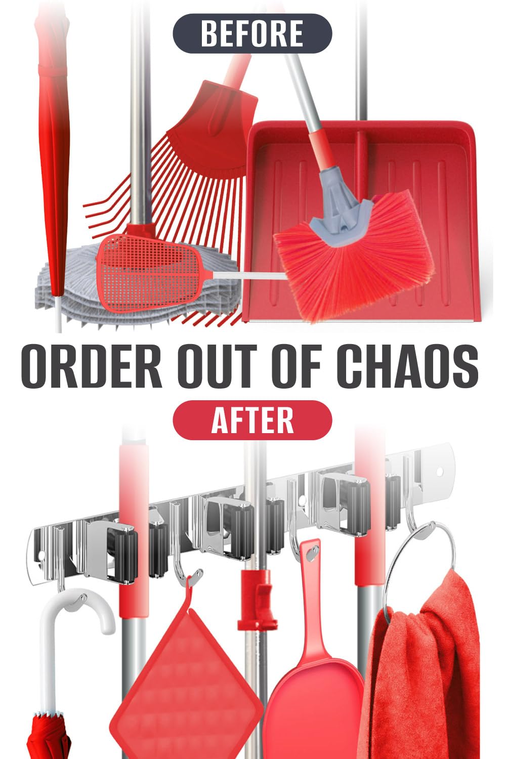 Compact Mop and Broom Holder Wall Mount