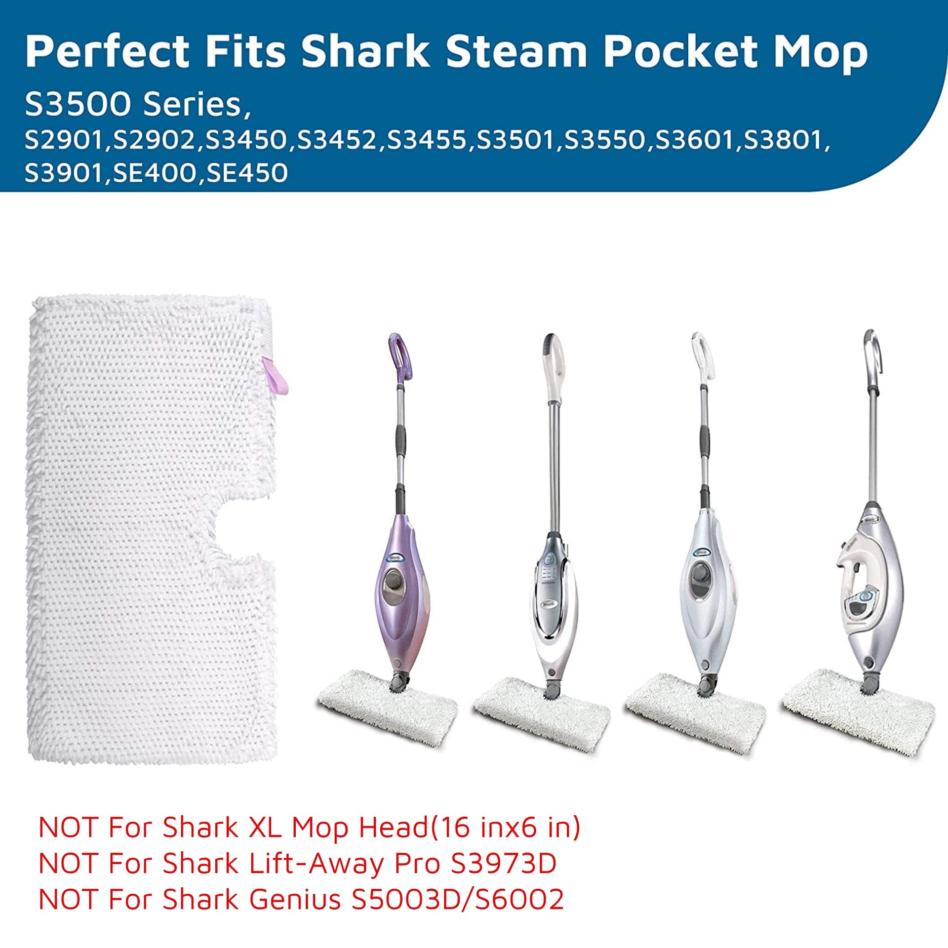 Steam Mop Replacement Pads for Shark Steamer S3501 S3601 4 Pack (4 Count)