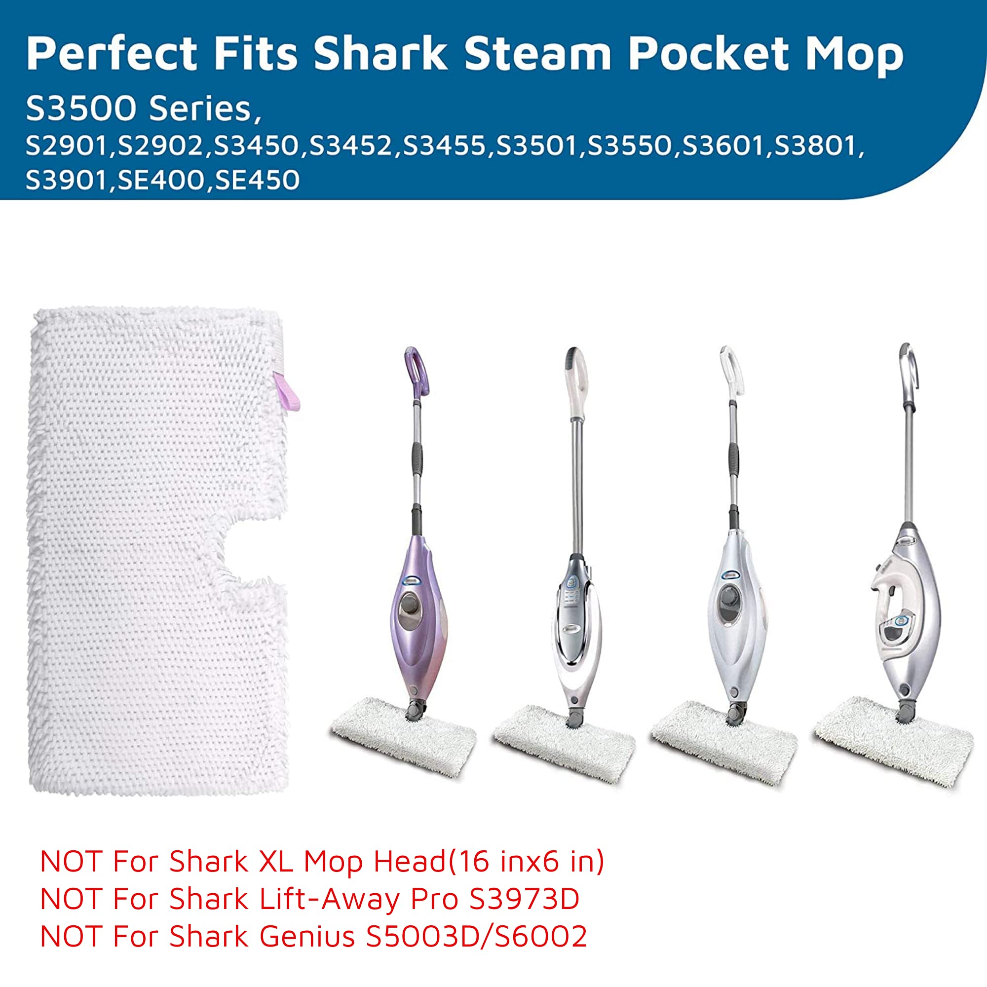 Steam Mop Replacement Pads for Shark Steamer S3501 S3601 4 Pack (4 Count)