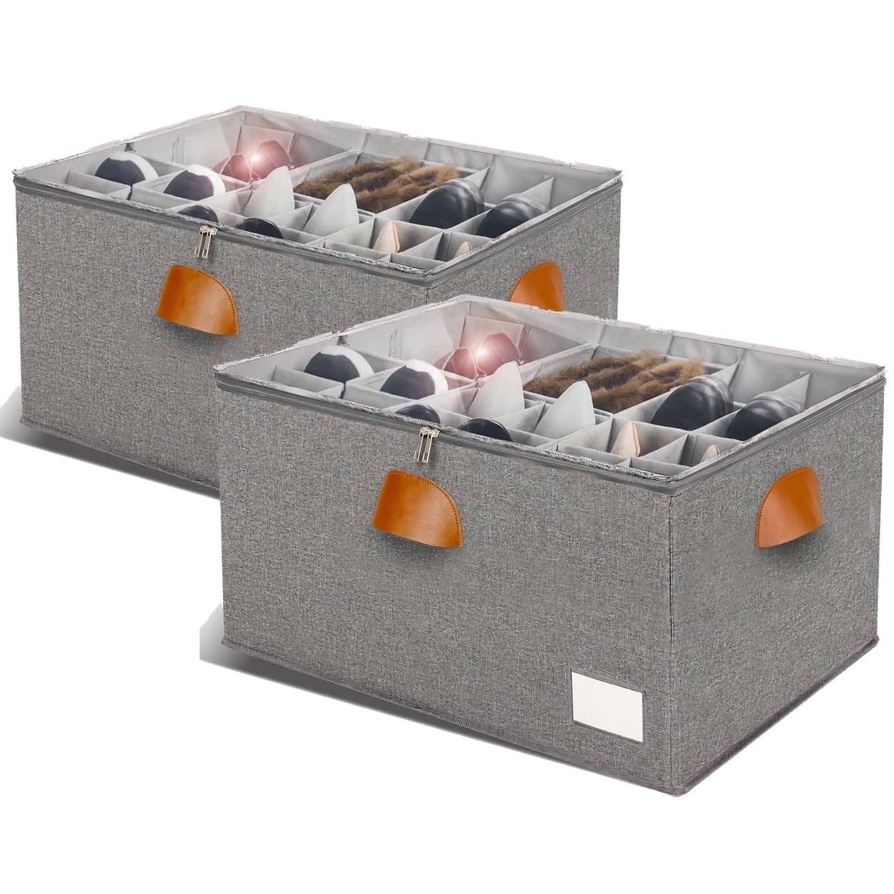 2 Pack Shoe Organizer for Closet Foldable Storage Box with Clear Cover (2 Count)